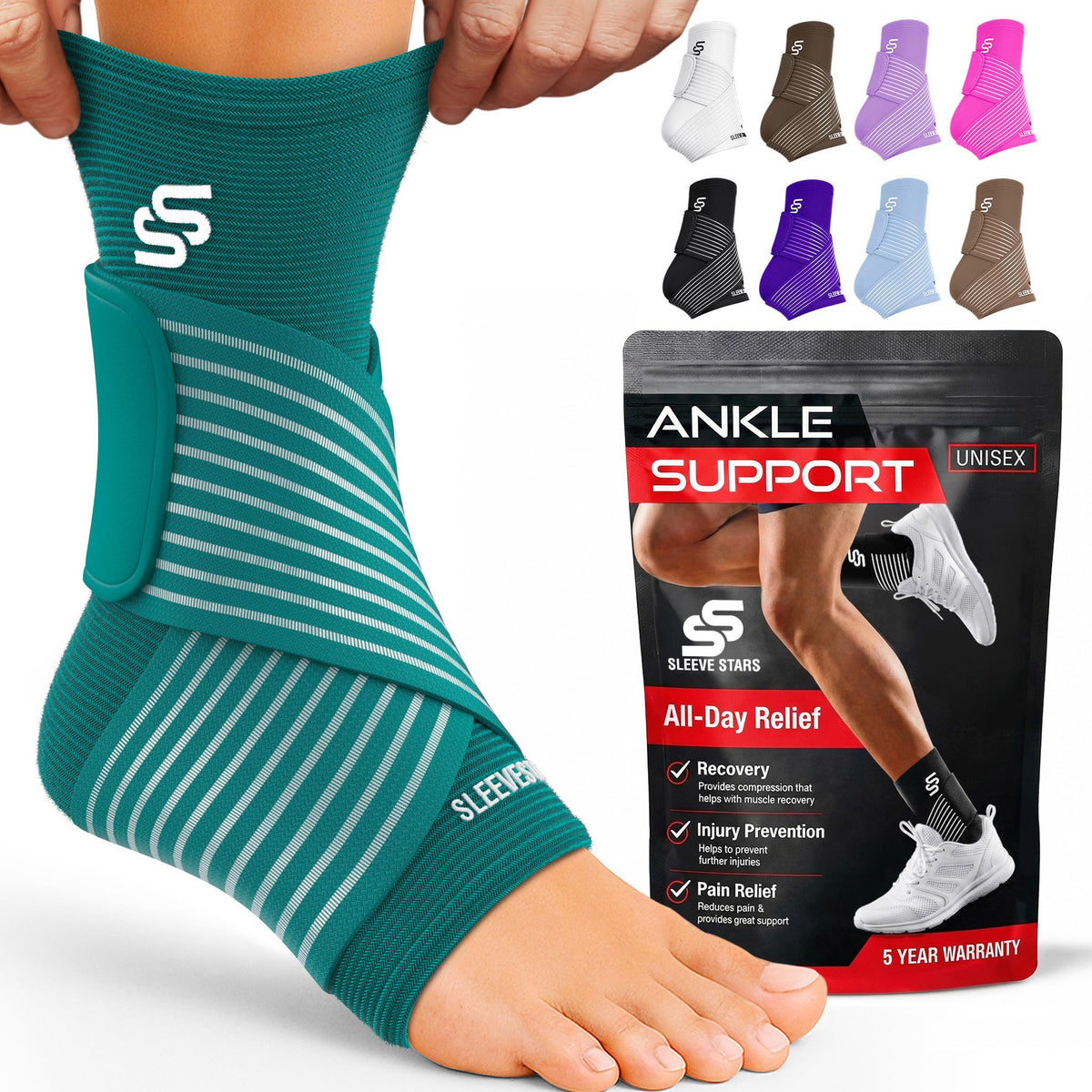 Sleeve Stars Ankle Brace Men & Women Support (Single/L:12"-13"/Black)
