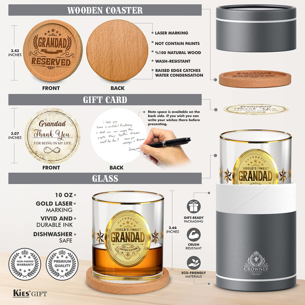 CROWNLY CRYSTAL® Personalised Whiskey Glass for Dad – Gold Birthday Gift from Daughter or Son – Best Dad Ever