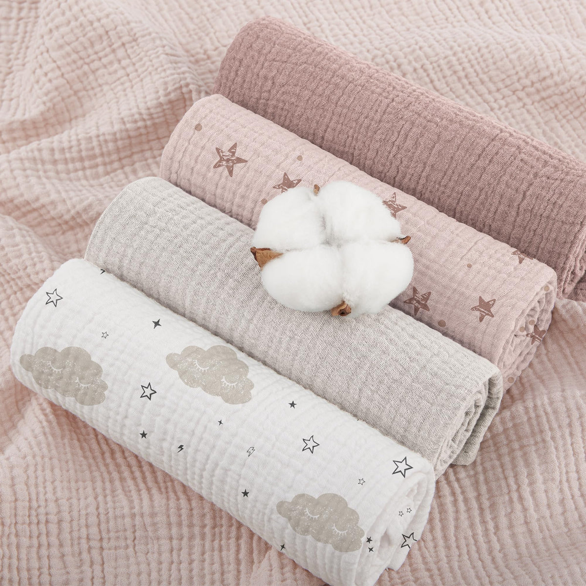 Susurration Muslin Cloths for Baby, 100% Cotton Baby Muslin Squares Cloths for Newborn Boy and Girl, Soft, Breathable and Extremely Absorbent Baby Muslin Burp Cloths, 60 x 60 cm, 5 Pack