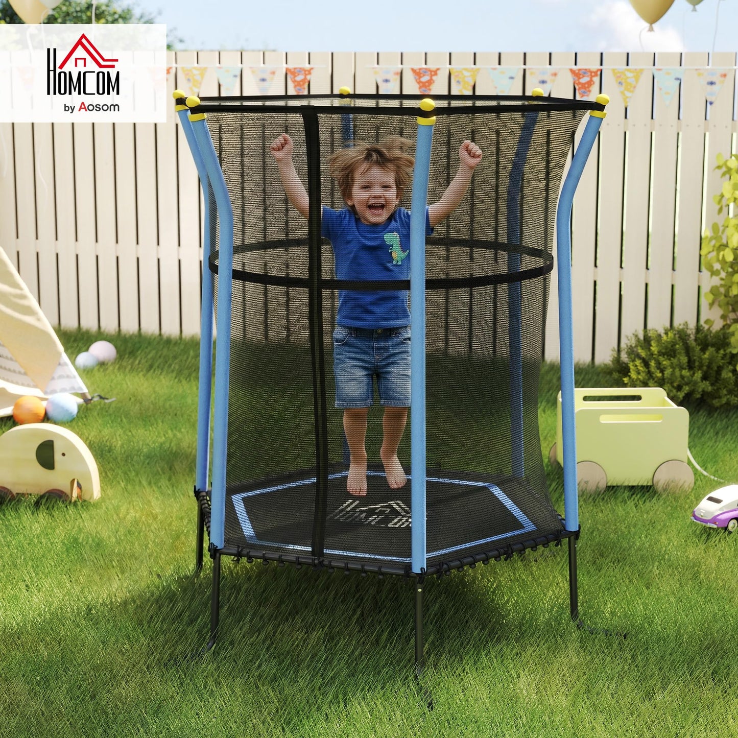 Homcom 4 FT Kids Trampoline, 48 Inch Toddler Trampoline with Enclosure Net Indoor Outdoor for Child Toddler Age 3-10 Years