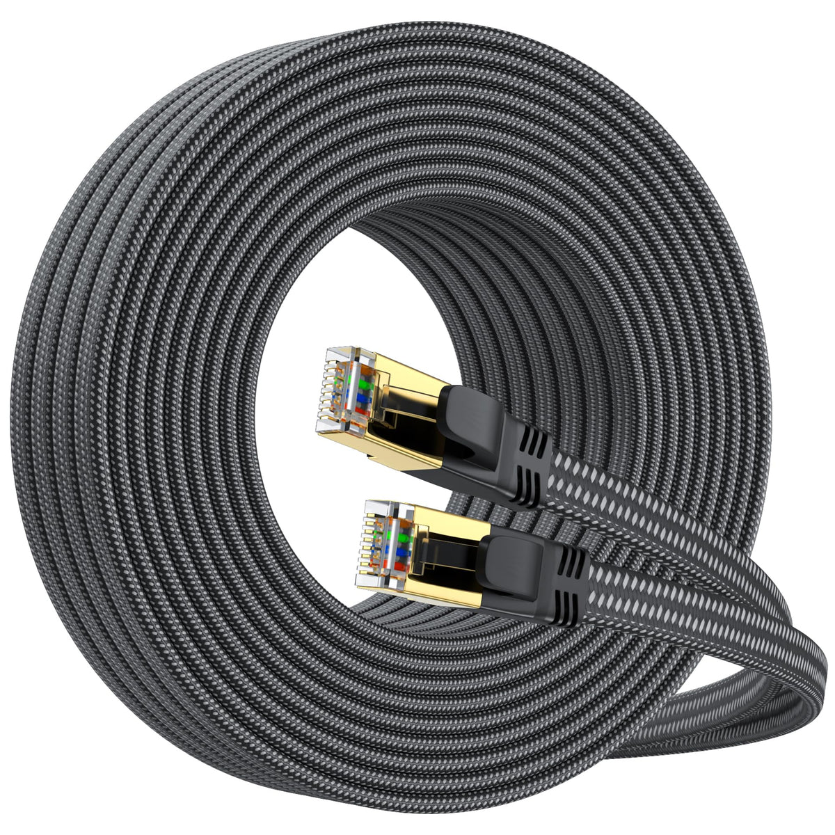 CAT8 Ethernet Cable 2M, 40Gbps 2000MHz Flat High Speed Network Cable, Nylon Braided Shielded, Internet Cable Braided Network Cord RJ45 Indoor LAN Cables Compatible with PS5/Xbox/Router/PC (2M)