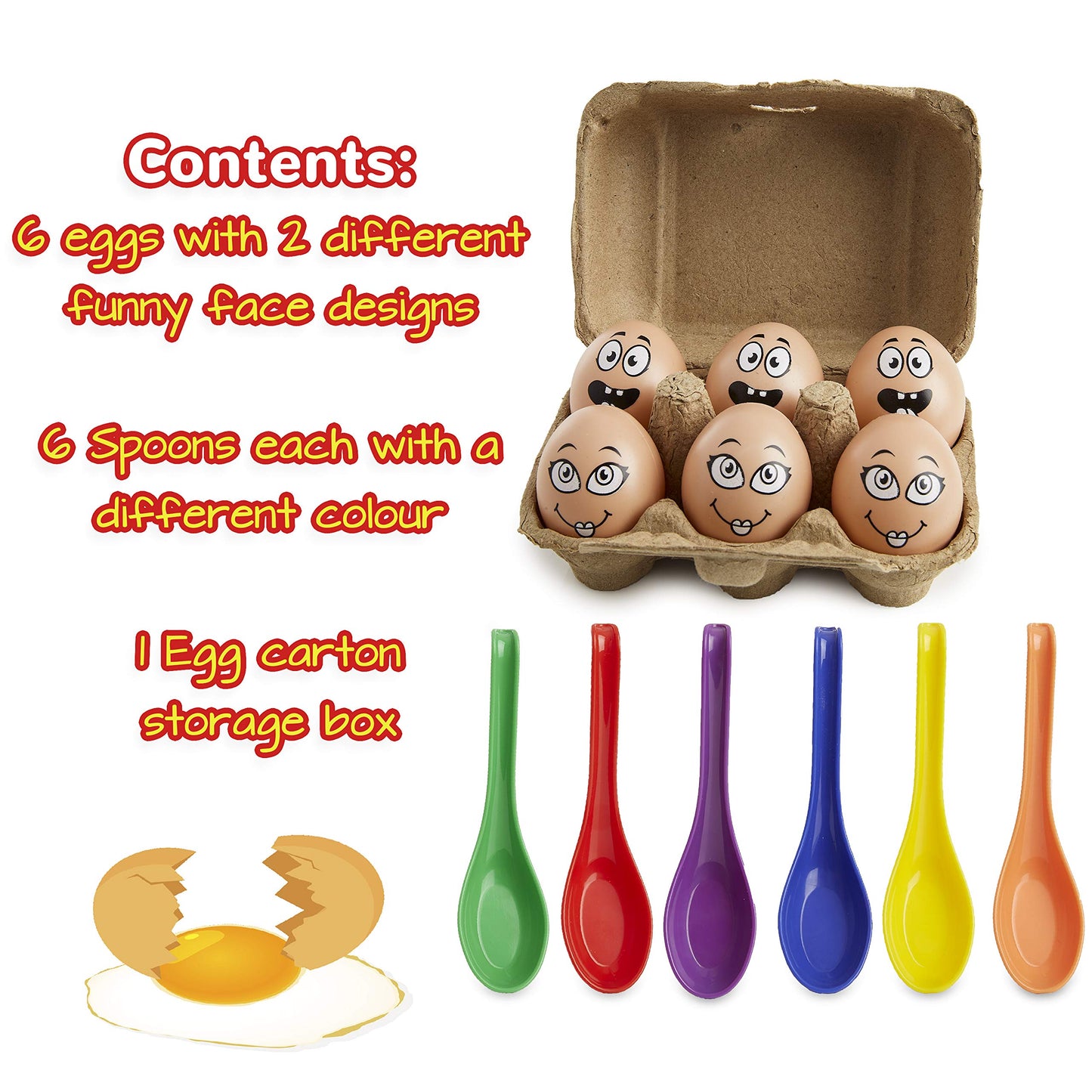 KreativeKraft Egg and Spoon Race Kit, Garden Outdoor Toys Family Party Games Set Includes 6 Easter Eggs & 6 Plastic Spoons Kids and Adults
