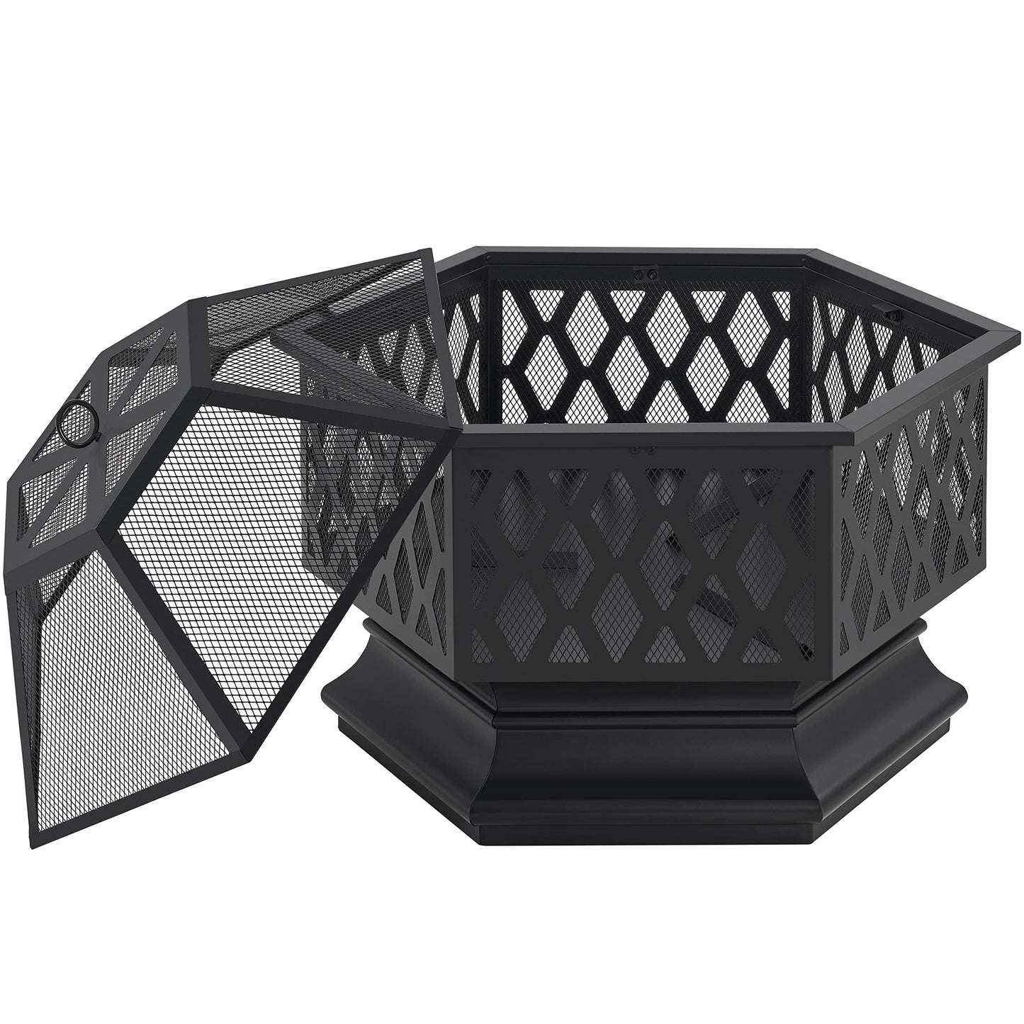 Yaheetech Fire Pit Heavy Duty Fire Bowl Large Fire Pit with Mesh Poker for Outside Patio Heater/Camping Bonfire/Garden/Backyard/Poolside, Hexagon Shaped, Black