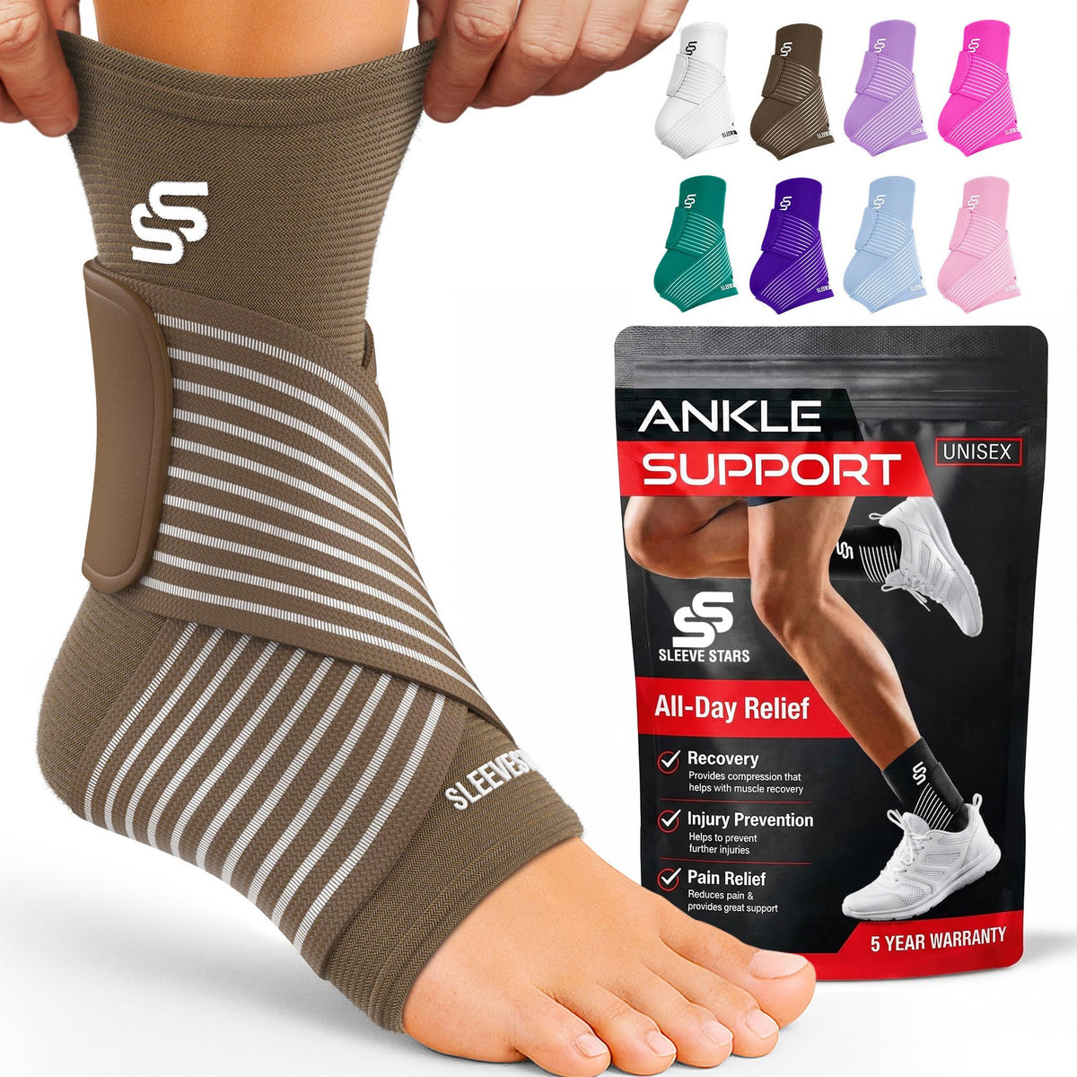 Sleeve Stars Ankle Brace Men & Women Support (Single/L:12"-13"/Black)