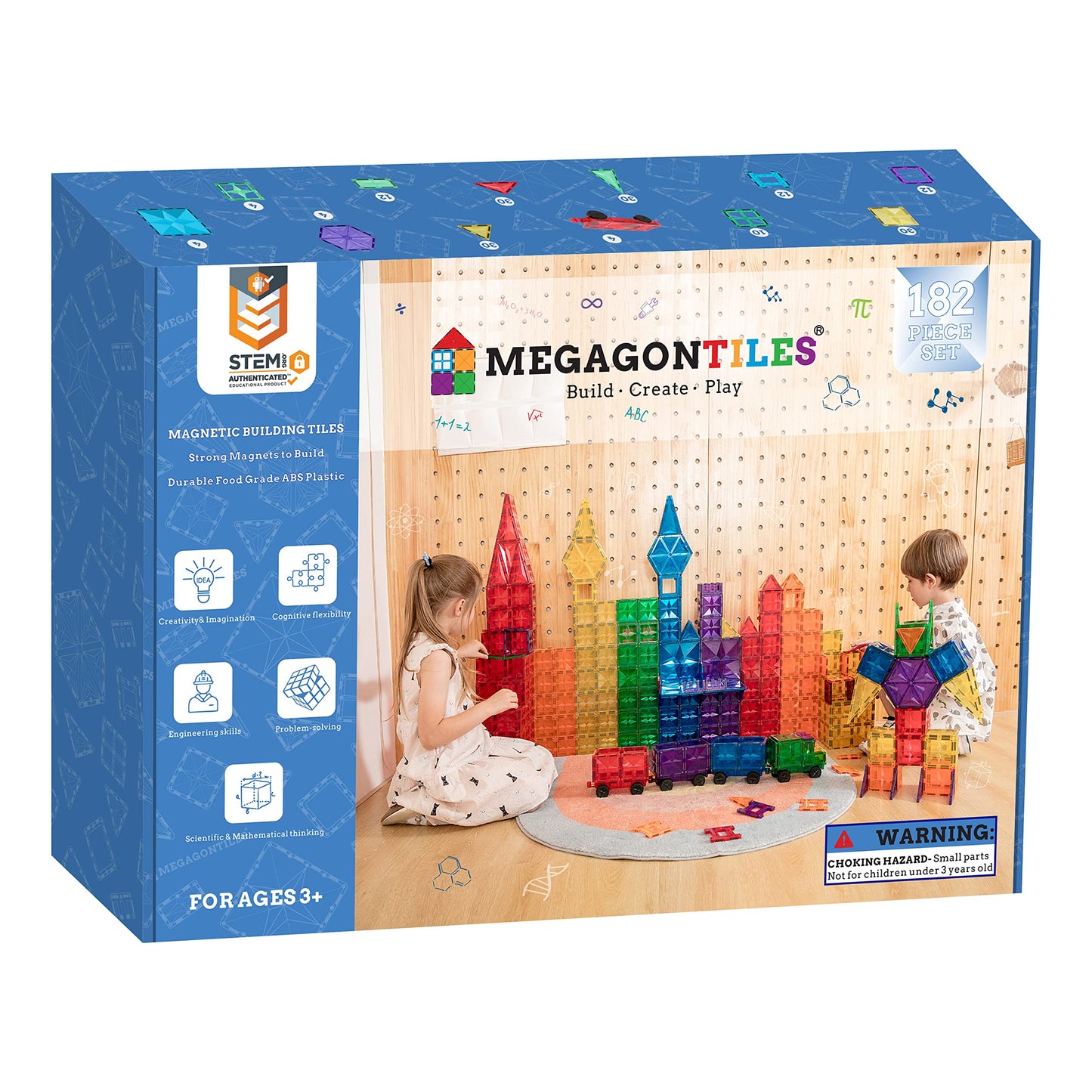 MEGAGONTILES 110PCS Premium Magnetic Tiles Set | STEM-Authenticated Magnetic Building Blocks | Educational Construction Toy for Kids Ages 3–8 (Boys & Girls)