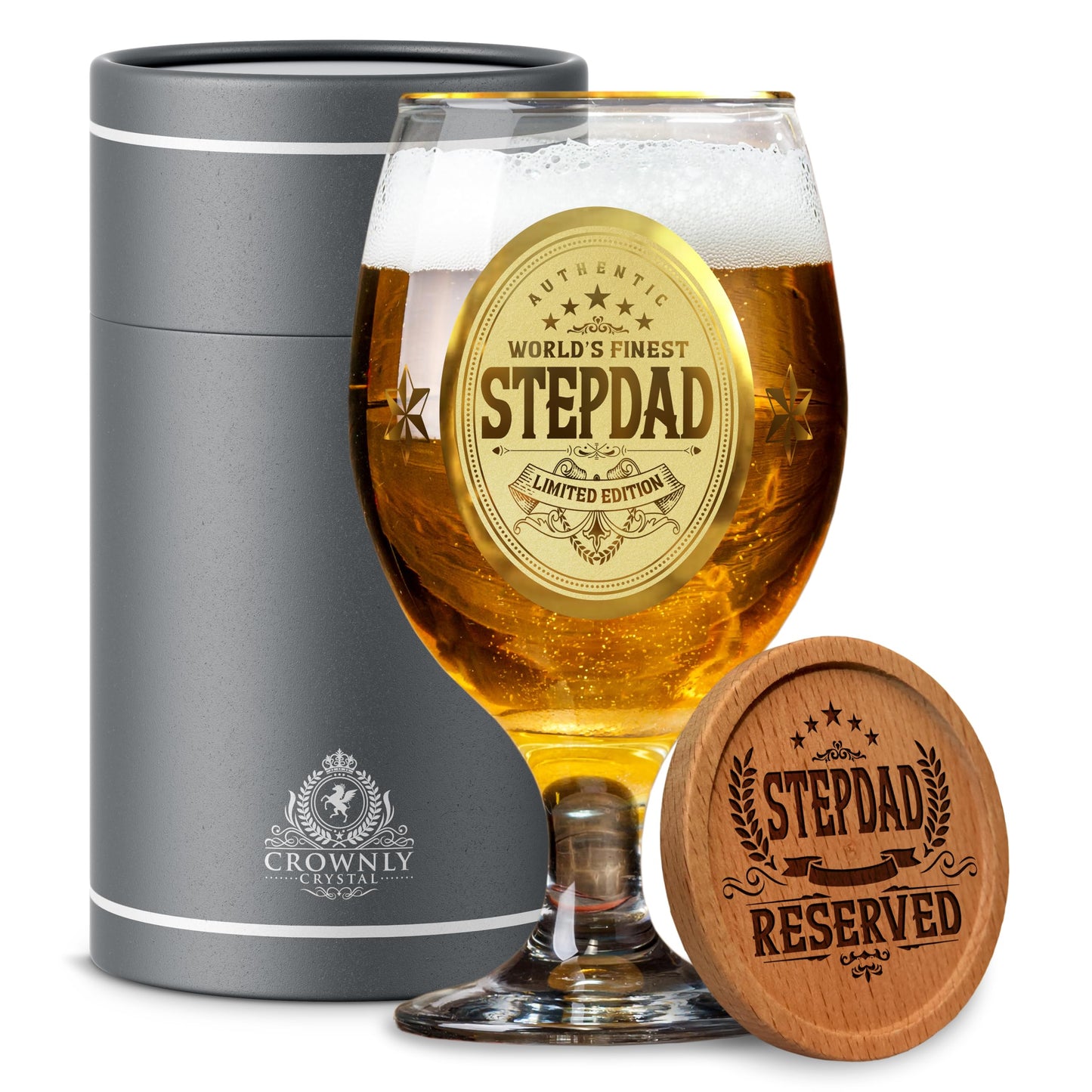 Crownly Crystal® Gold Birthday Gifts: Dad's Beer Glasses
