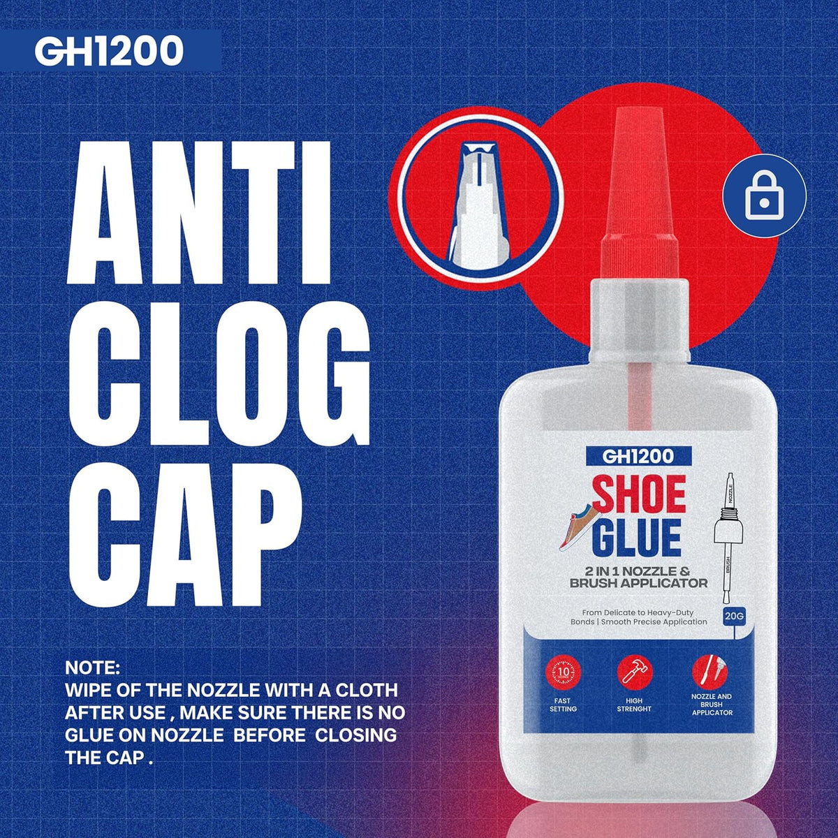 GH1200 (2-IN-1) Shoe Glue Sole Repair Waterproof with Brush Applicator and Nozzle - Clear Drying & Strong Shoe Repair Superglue for shoes - Non-Stiff Repairs, Fixes Sneakers, High Heels, Crocs & More