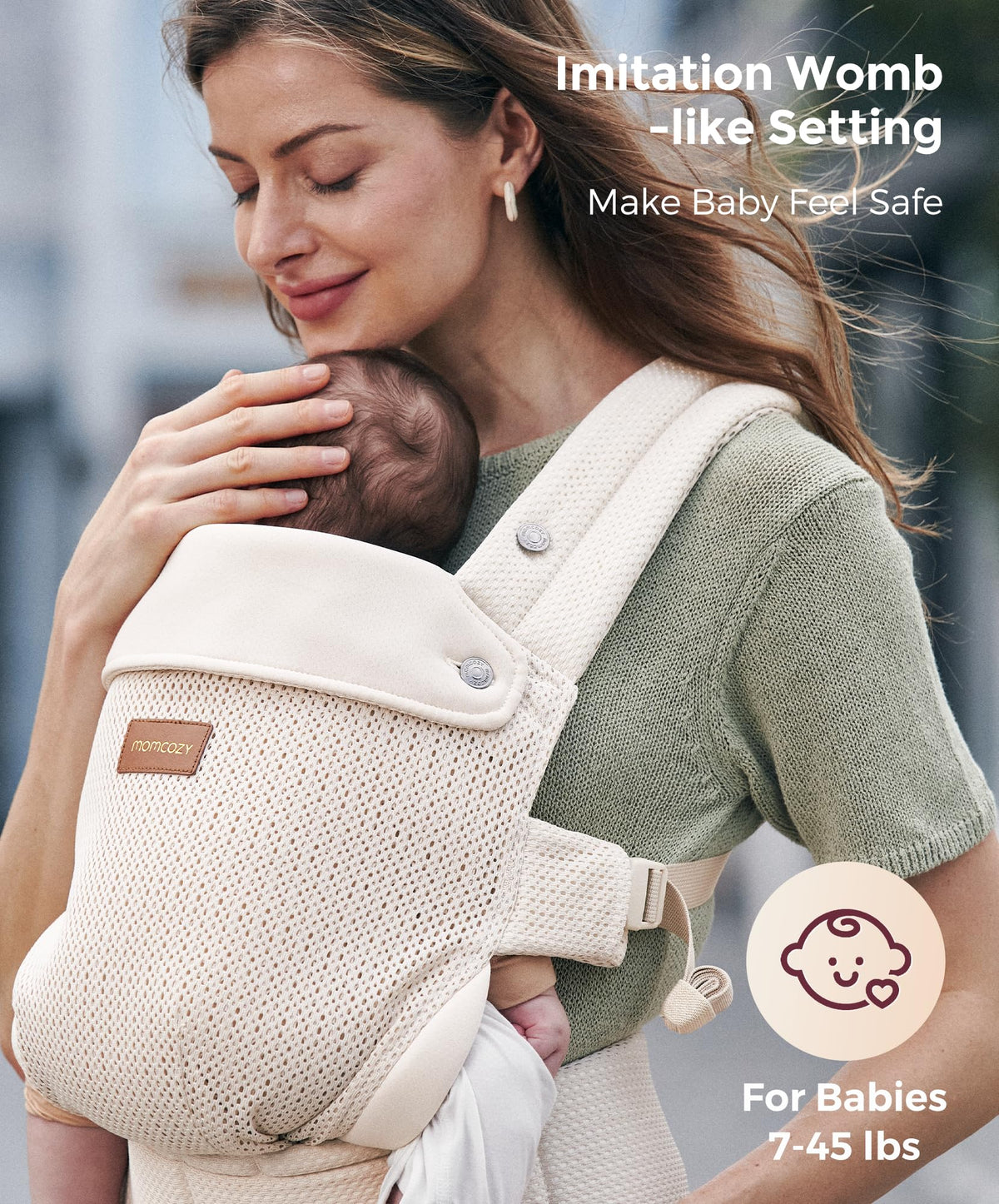Momcozy Baby Carrier for 3-24M/3.2-20kg, Waist 64-127cm, Cotton Khaki