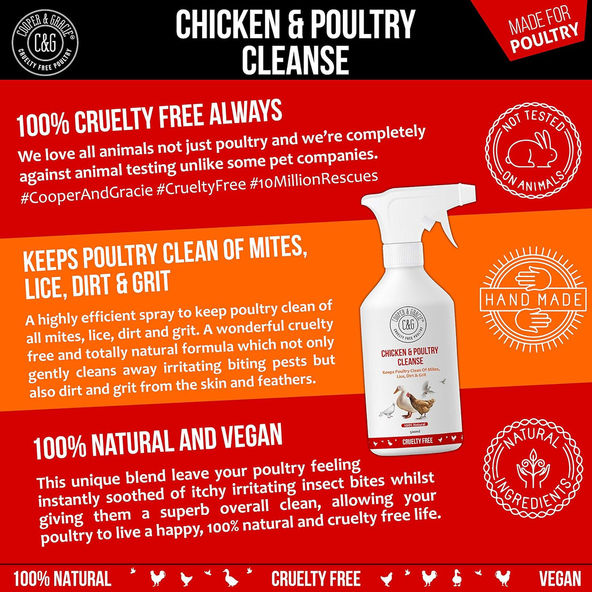 Cooper and Gracie Chicken & Poultry Cleanse Spray, Red Mite & Lice Care