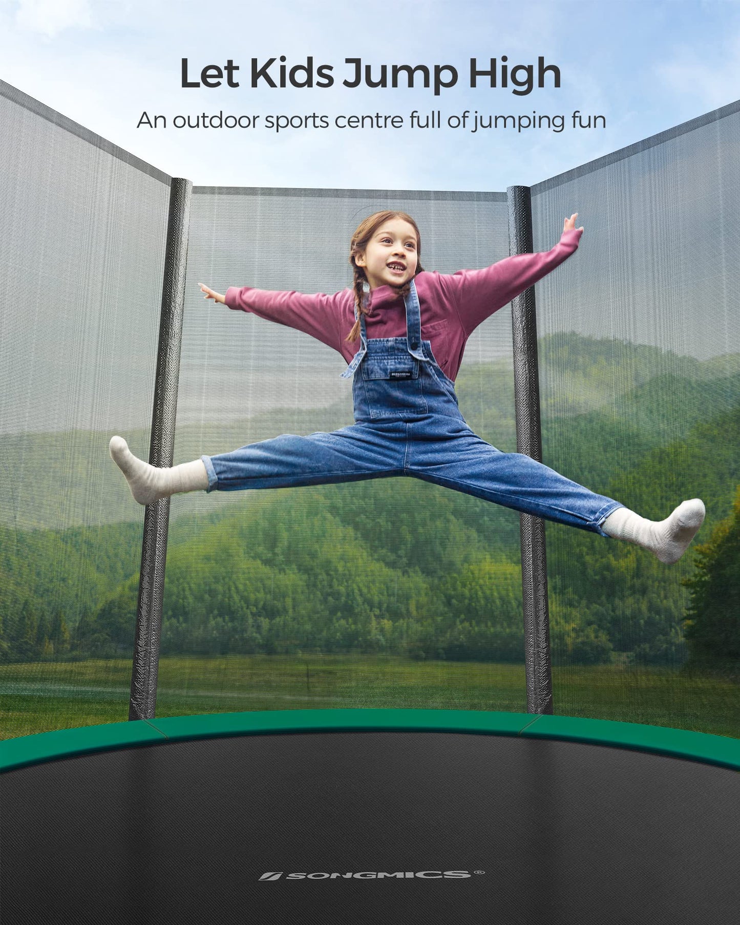 SONGMICS 10ft Children's Outdoor Trampoline with Safety Net & Ladder — Max 100 kg | 2-Year Warranty