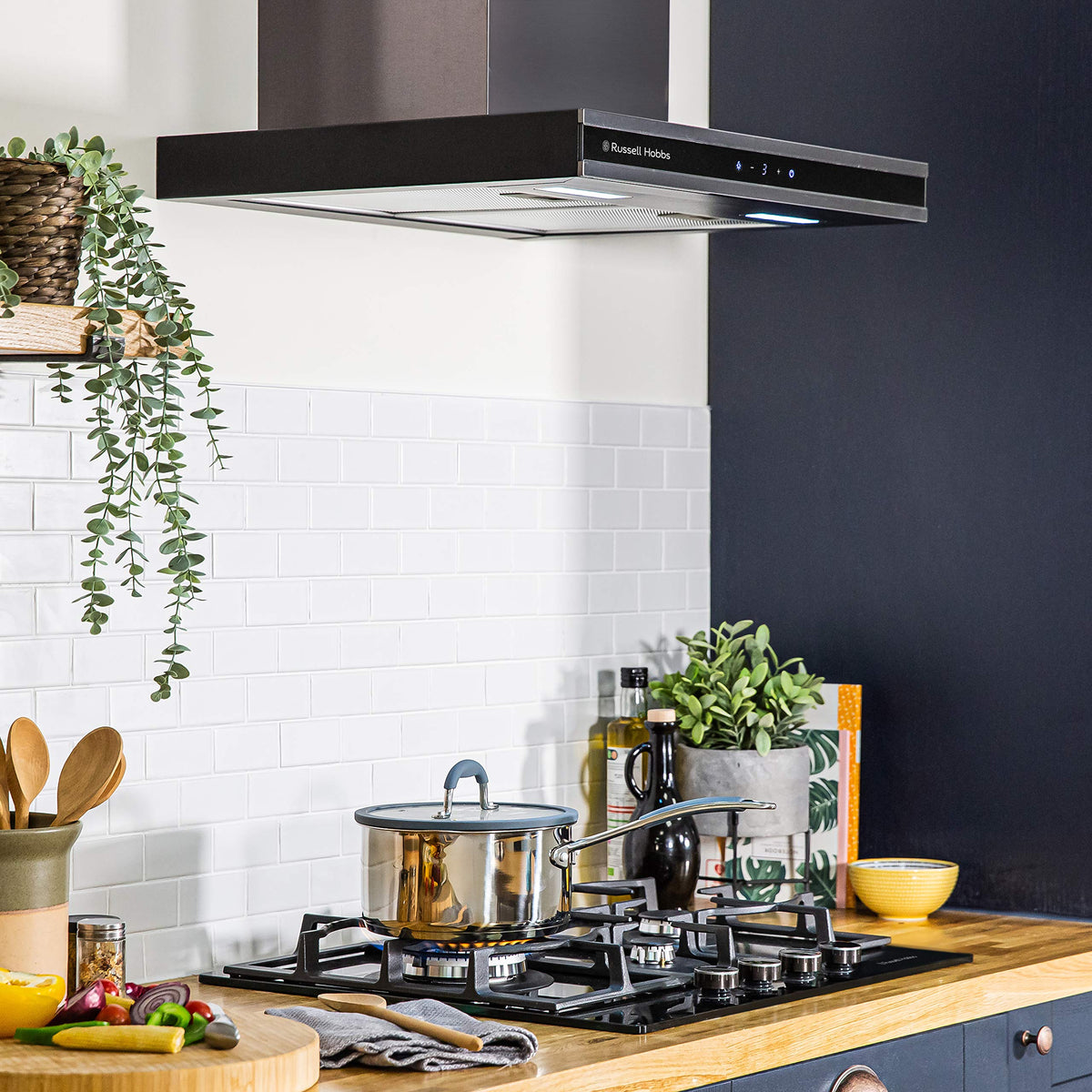 Russell Hobbs 90cm T-Shaped Cooker Hood in Stainless Steel with 3 Speed Settings, 3x Washable Aluminium Filters, Extraction or Recirculation, Boost Function, LED Lights A++ Energy Rating, RHGCH903SS