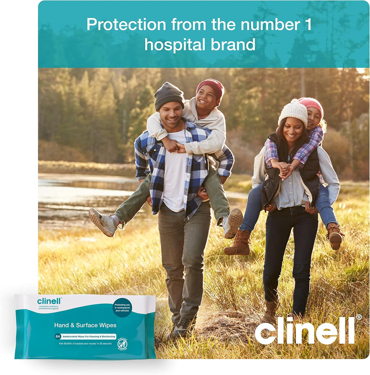 Clinell Antimicrobial Hand Wipes for Cleaning & Disinfecting - Sanitising Wipes, Ideal for Travel - Dermatologically Tested, Kills 99.99% of Bacteria & Viruses - 84 Wipes
