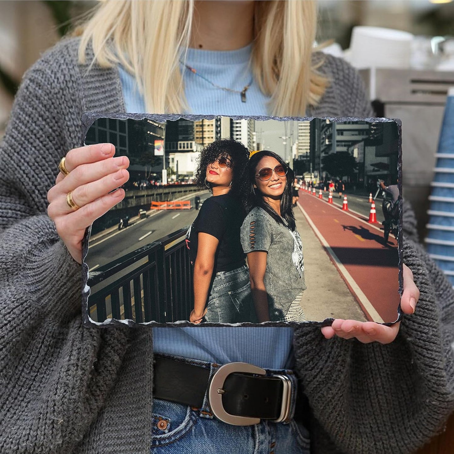 PB TECH Personalised Rock Slate Photo 15 x 20cm Rectangle Shape Printed Rock Slate Picture for Her Him Custom Gifts for Birthday Anniversary Christmas Wedding Valentines Day Mothers Day.