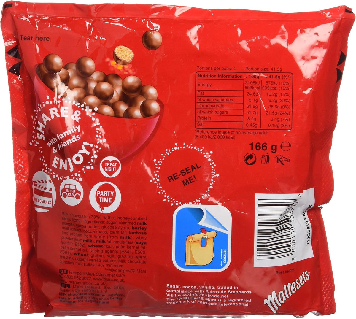 Maltesers Chocolate Sharing Pouch, 166 g