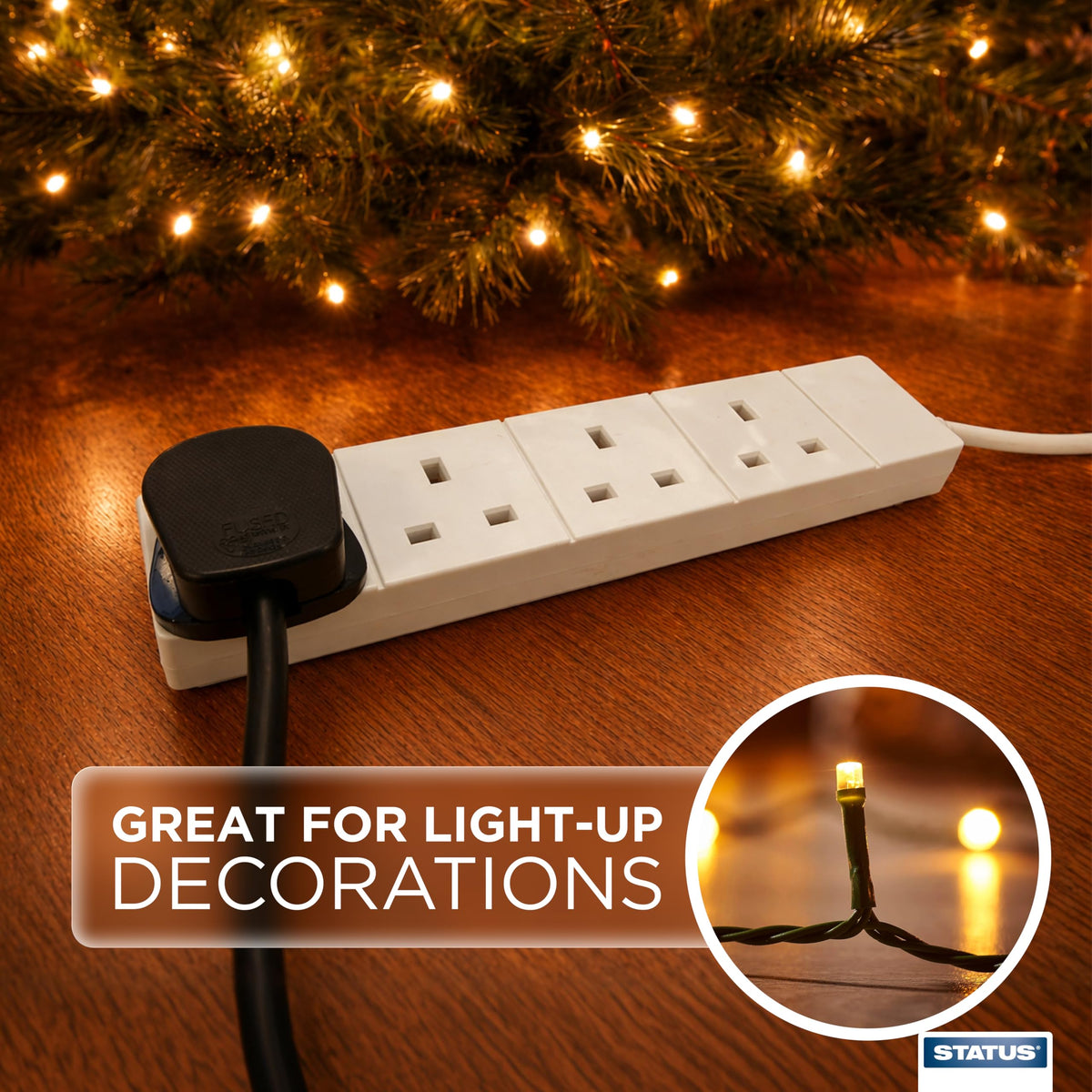 STATUS 6 Socket Extension Lead, 2m Multi-Plug Power Strip for Home, Office or Gaming Set-ups, White (S6W2MS12)