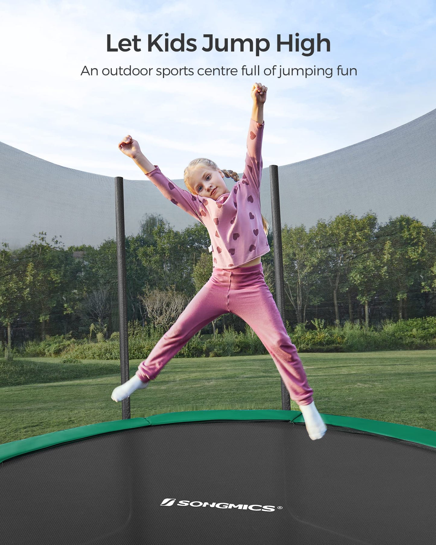 SONGMICS 10ft Children's Outdoor Trampoline with Safety Net & Ladder — Max 100 kg | 2-Year Warranty