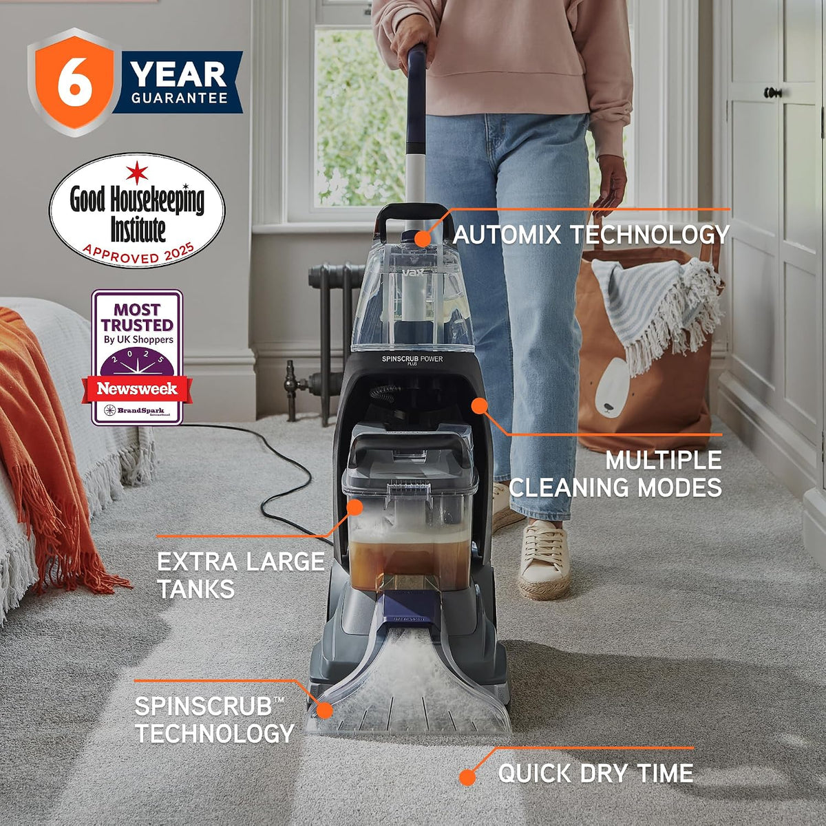 Vax SpinScrub Power Plus Upright Upholstery & Carpet Cleaner CDCW-SSXA