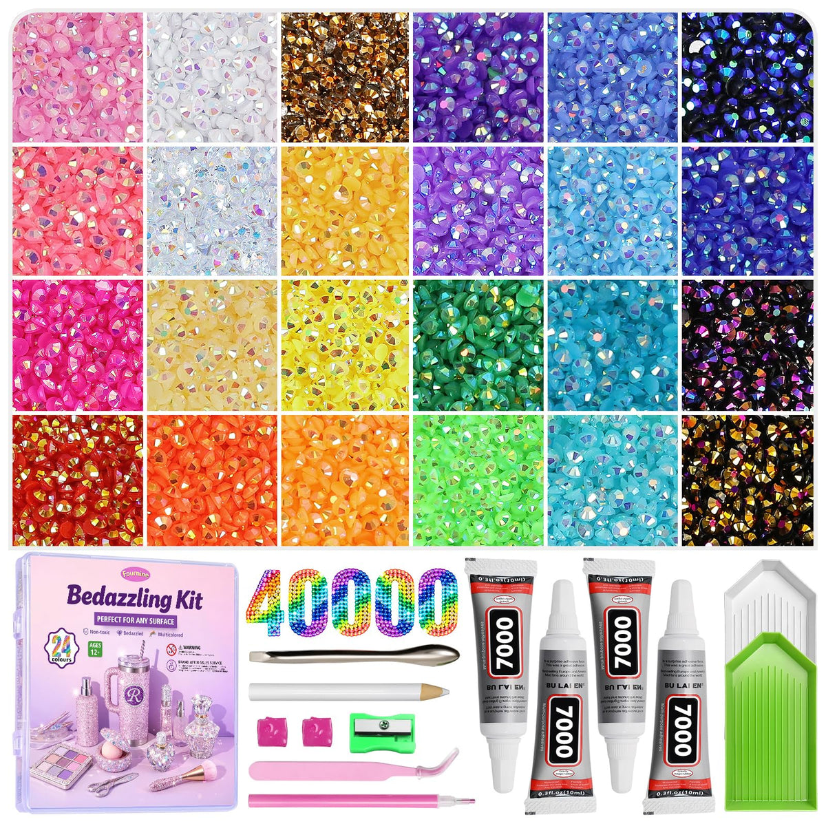 Fournine 4mm 20000Pcs Bedazzling Kit with Rhinestones