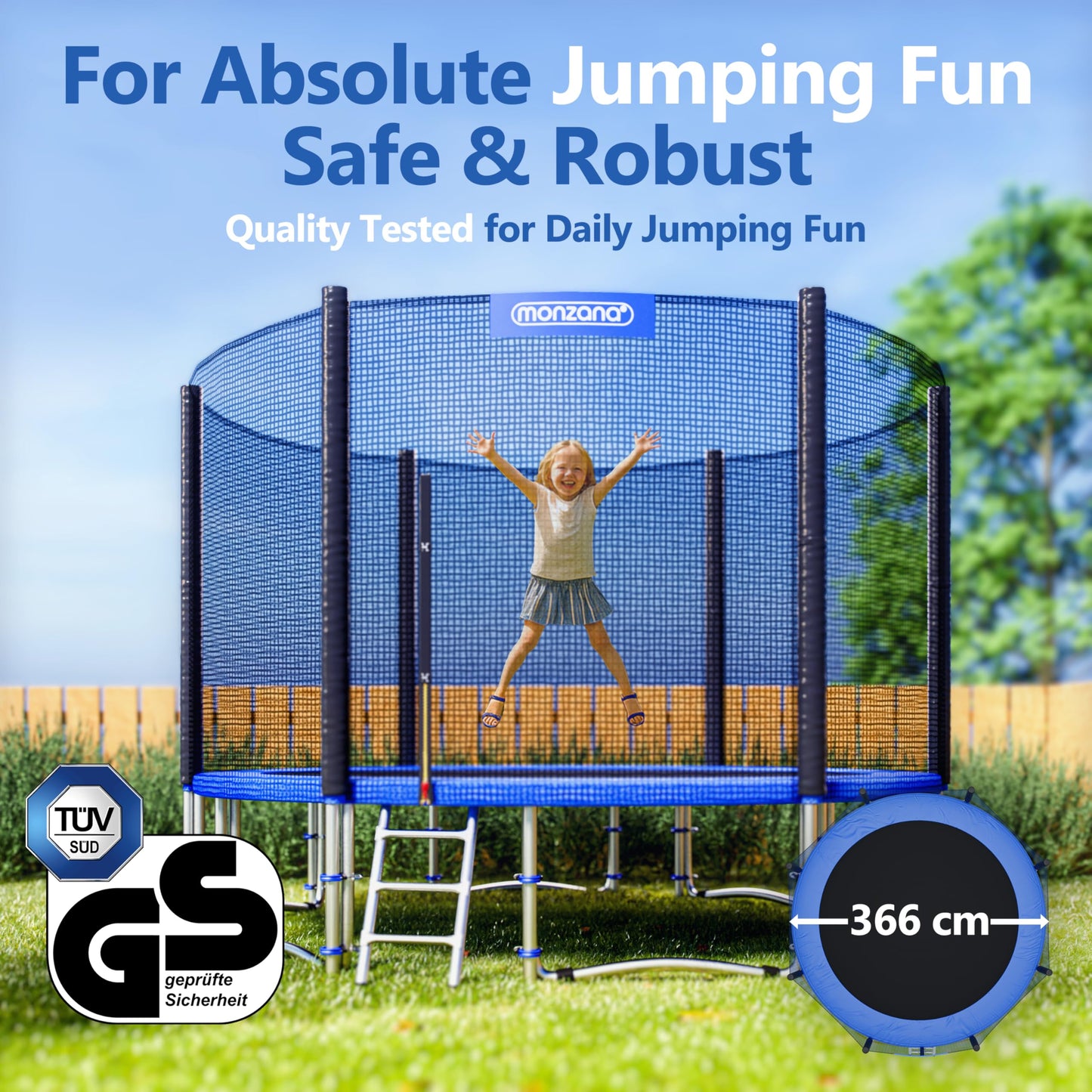 MONZANA® 6ft/8ft/10ft/12ft/14ft Trampoline Outdoor Set with Safety Net Ladder Heavy Duty Frame Cover Spring Tool for Kids Adults Garden Fitness Play Equipment Trampoline