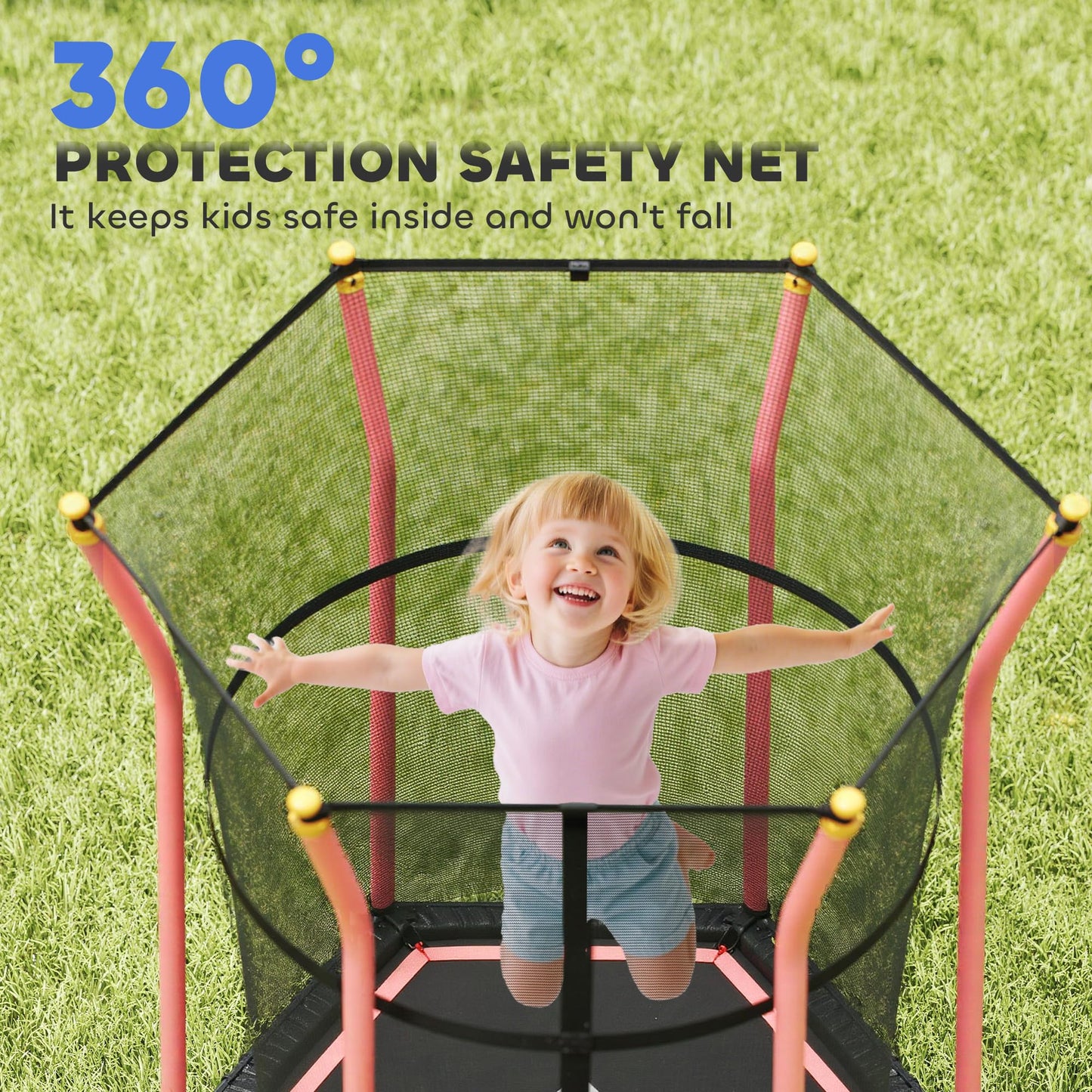 Homcom 4 FT Kids Trampoline, 48 Inch Toddler Trampoline with Enclosure Net Indoor Outdoor for Child Toddler Age 3-10 Years