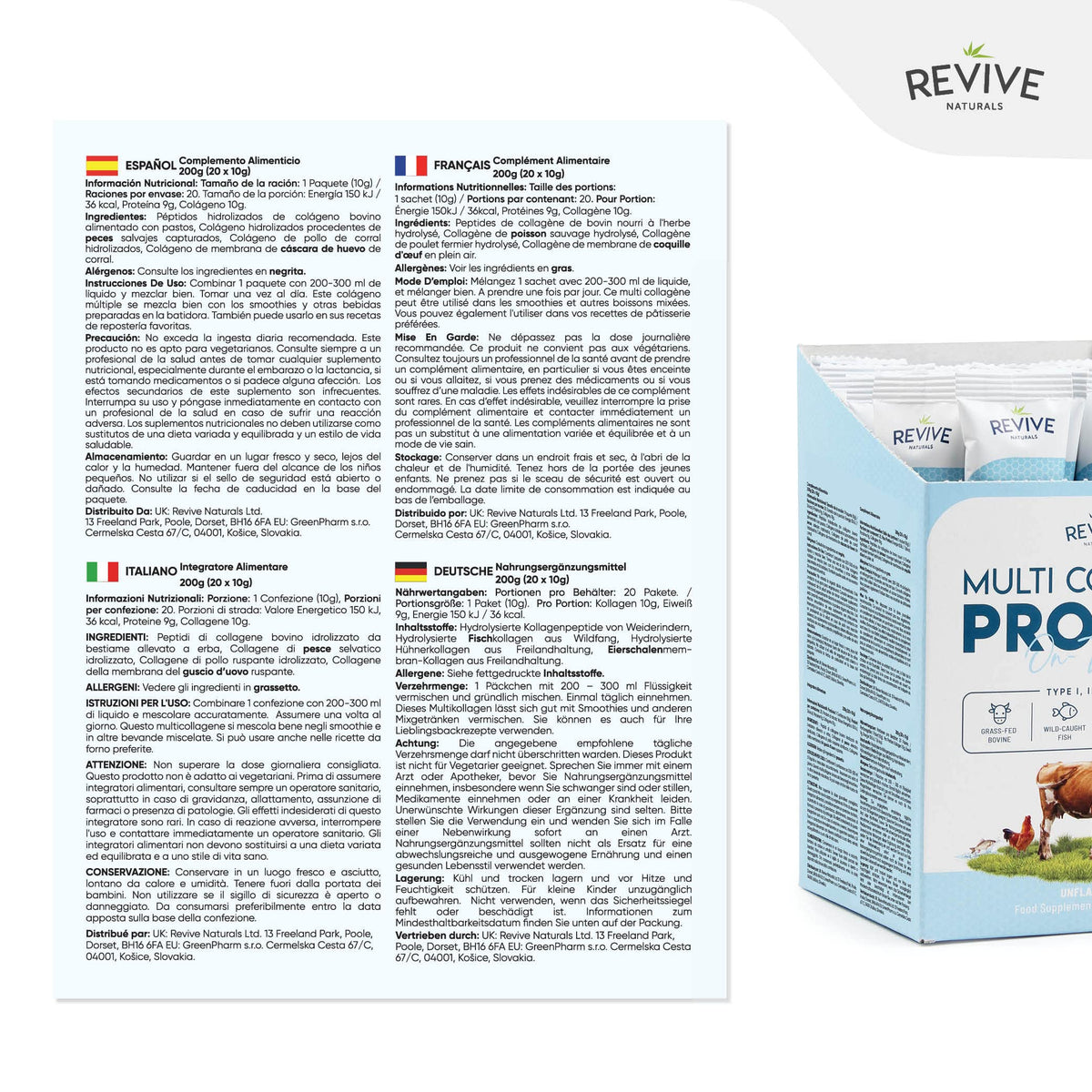 Multi Collagen Protein Powder 400g - Types I, II, III, V & X - Hydrolyzed Grass Fed Bovine, Wild Caught Fish, & Free-Range Chicken & Eggshell Collagen by Revive Naturals