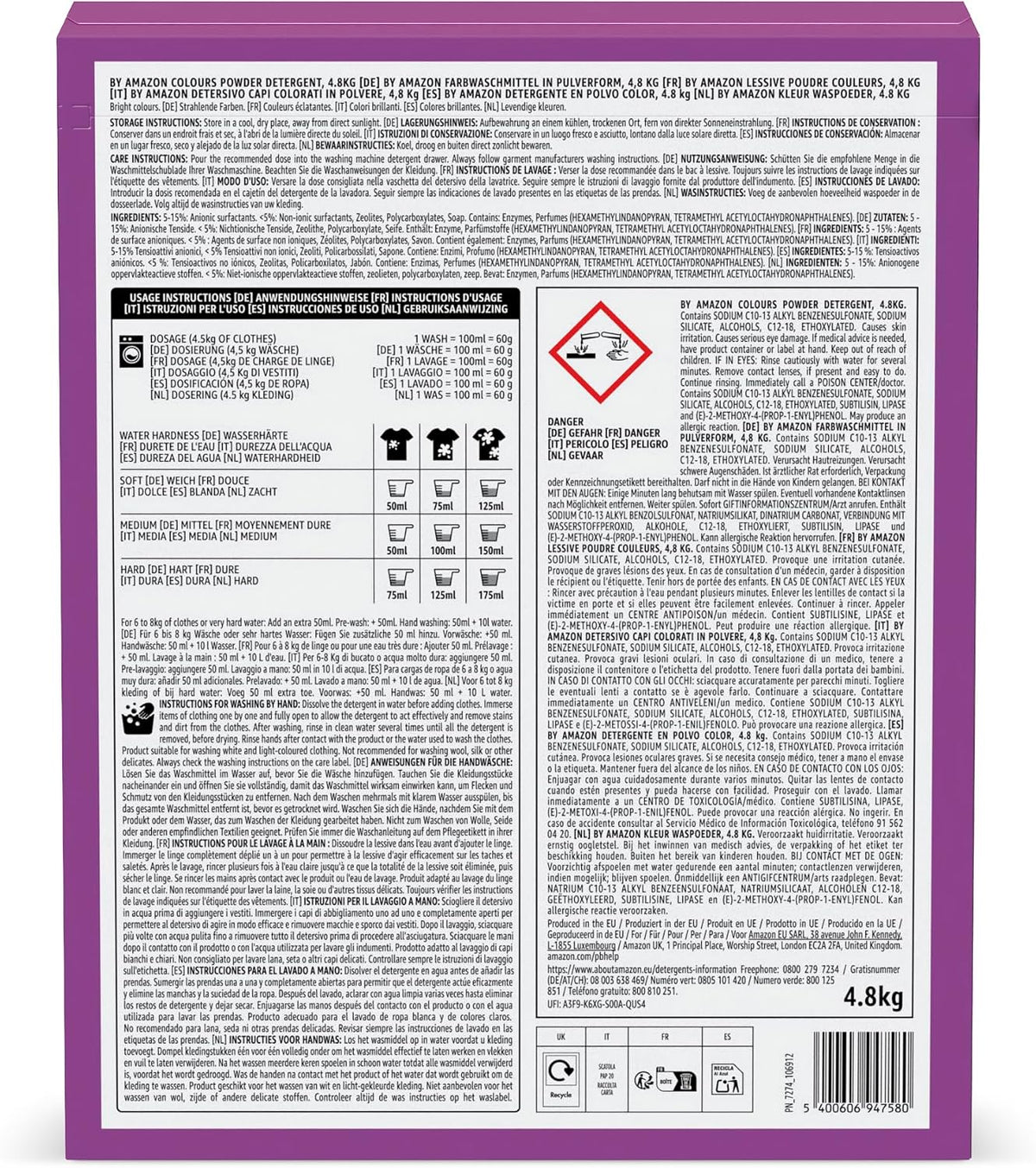 by Amazon Colours Powder Detergent, 4.8kg, 80 washes