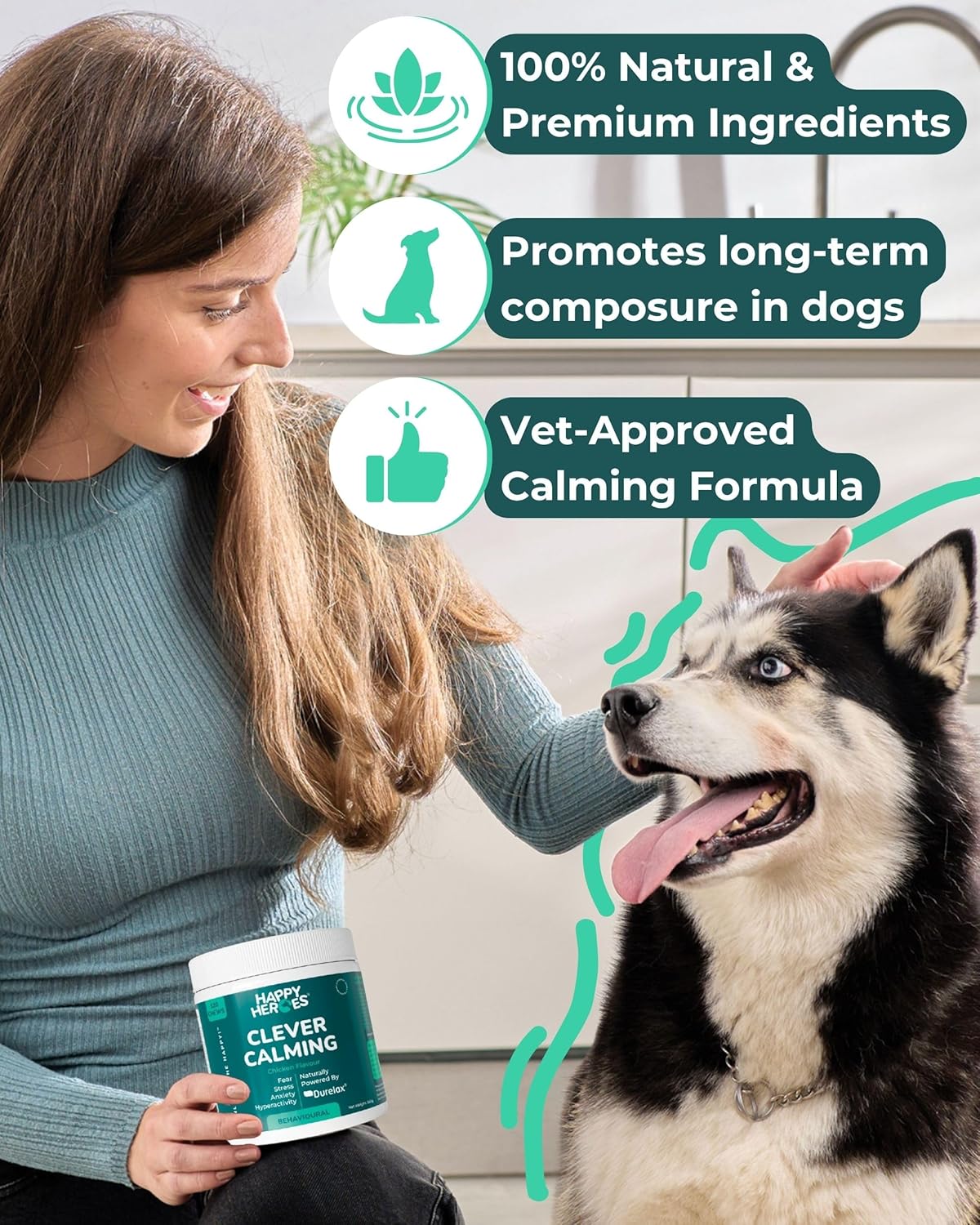 Clever Calming Dog Treats, 100% Natural Supplement, Behavioural Health, Reduces Stress, Fear, Hyperactivity, Aggression, Dog Anxiety Relief & Relaxation, 120 Grain Free Dog Treats