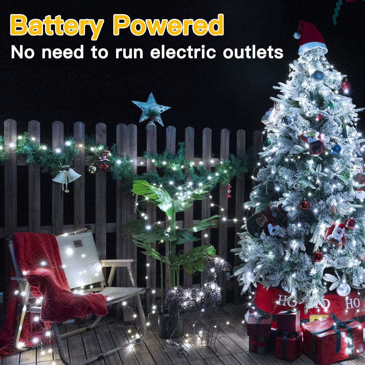 Ollny 10m 100LED Red Fairy Lights Battery Operated,Copper Wire String Light