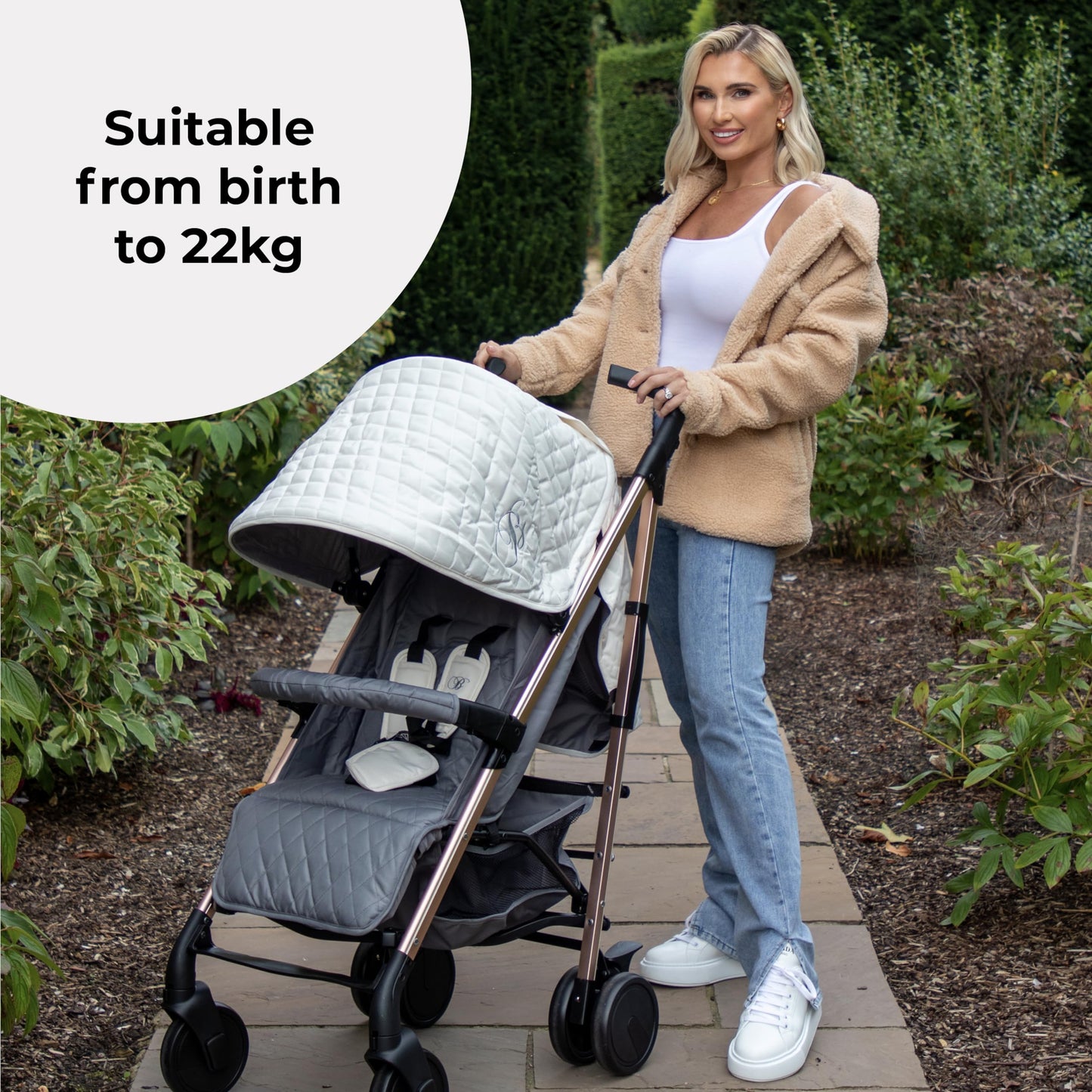 My Babiie MB51 Stroller – from Birth to 4 Years (22kg), Lightweight, Umbrella Fold, Travel Buggy for Toddlers, Pushchair Includes Footmuff, Cup Holder, Rain Cover - Blush Pink