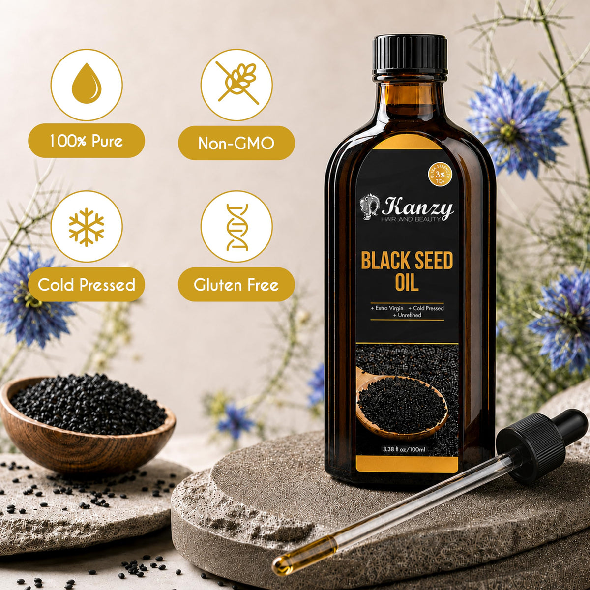 Kanzy Vitamin E Oil for Skin, Hair, Lips and Face - Naturally Sourced Multi-Purpose Plant-Based Vitamin E Oil for Hair Growth as Skincare and Haircare Product for both Men and Women (30 ml)