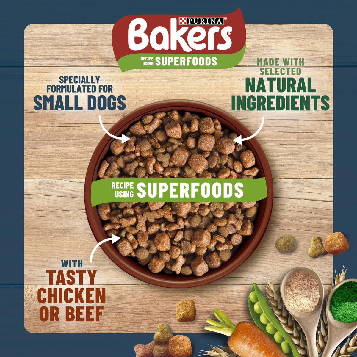 BAKERS Superfoods Small Dog Adult Dry Dog Food Chicken 1.1kg (Pack of 5)