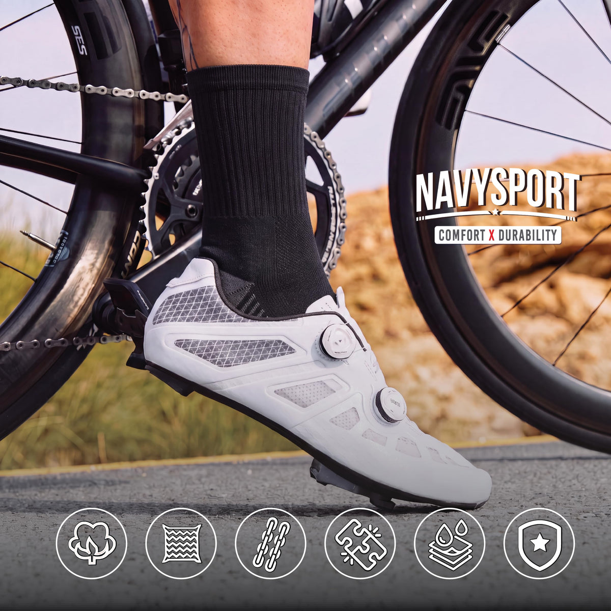 NAVYSPORT Men's Cotton Sports Socks, Pack of 6 Pairs