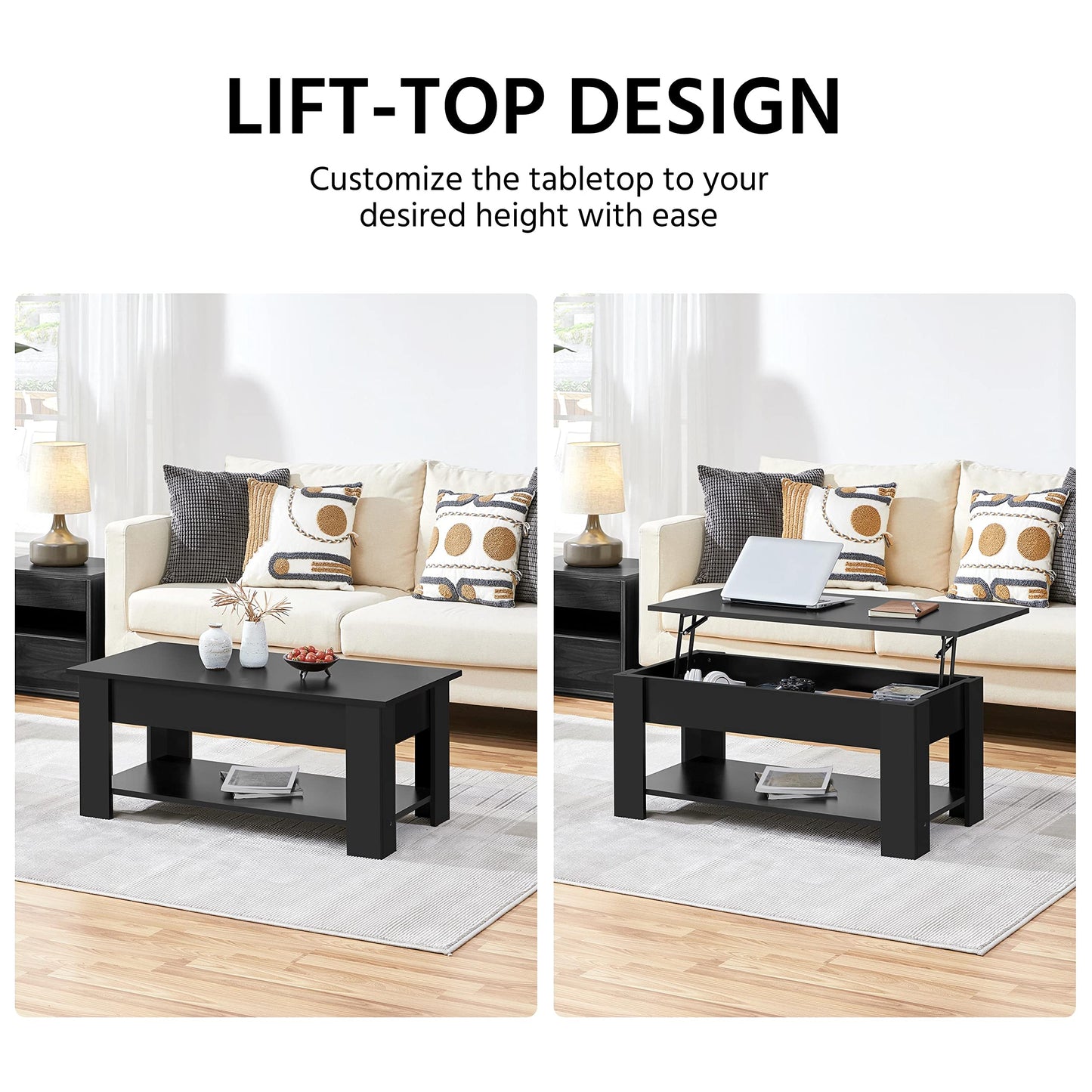 Yaheetech Lift Up Coffee Table, Wooden Lifting Coffee Table with Hidden Storage Drawer and Open Shelf, Space-saving Tea Tables for Living Room/Reception, Espresso