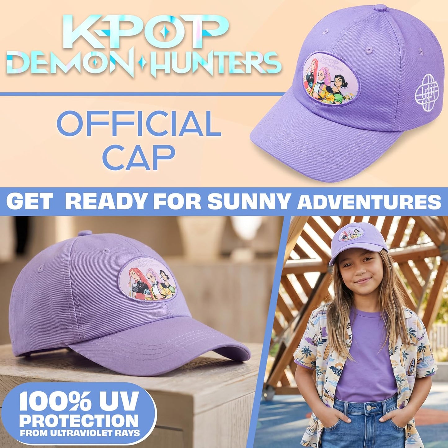 Get Trend Kpop Demon Hunters Huntrix Girls Baseball Cap, Adjustable Cotton Snapback Trucker Cap, Purple Sun Hat for Girls, Summer Bucket Hat, Travel Holiday Accessories, Kpop Gifts
