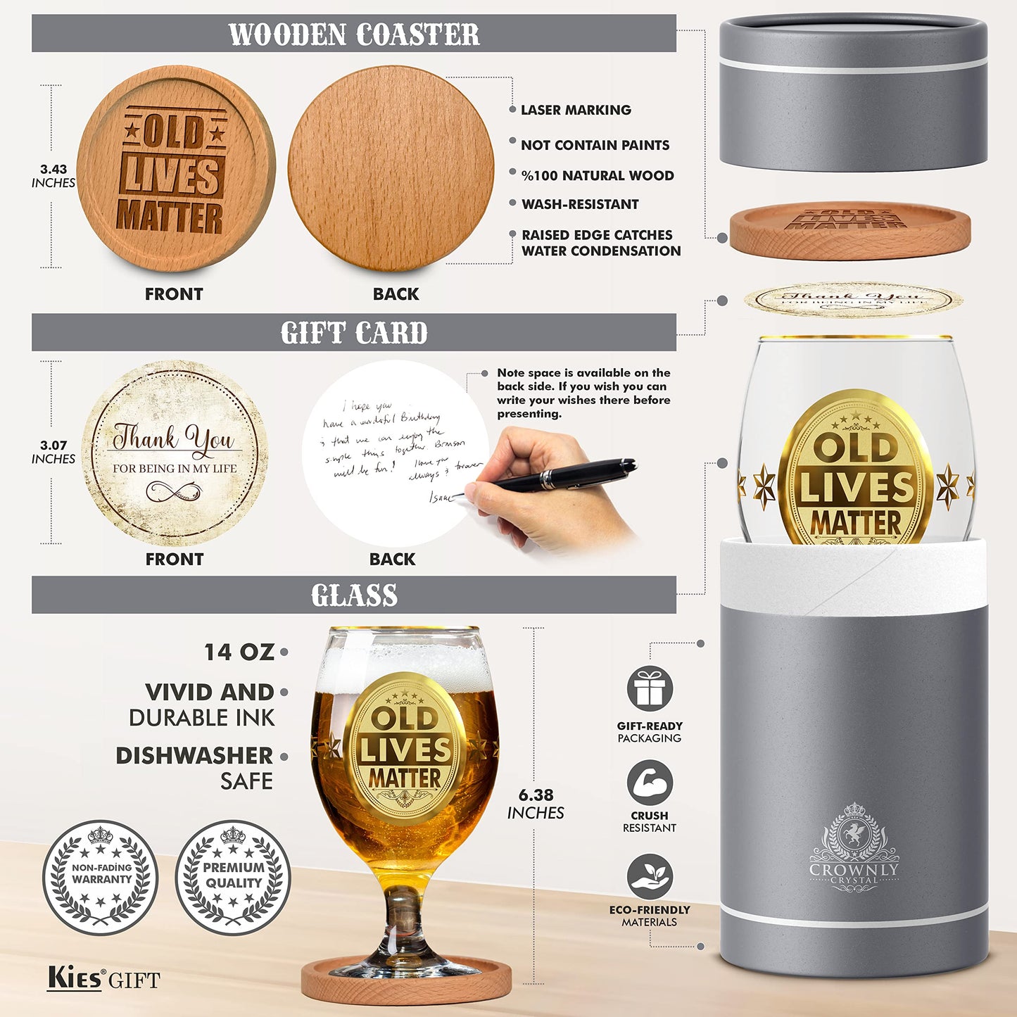 Crownly Crystal® Gold Birthday Gifts: Dad's Beer Glasses