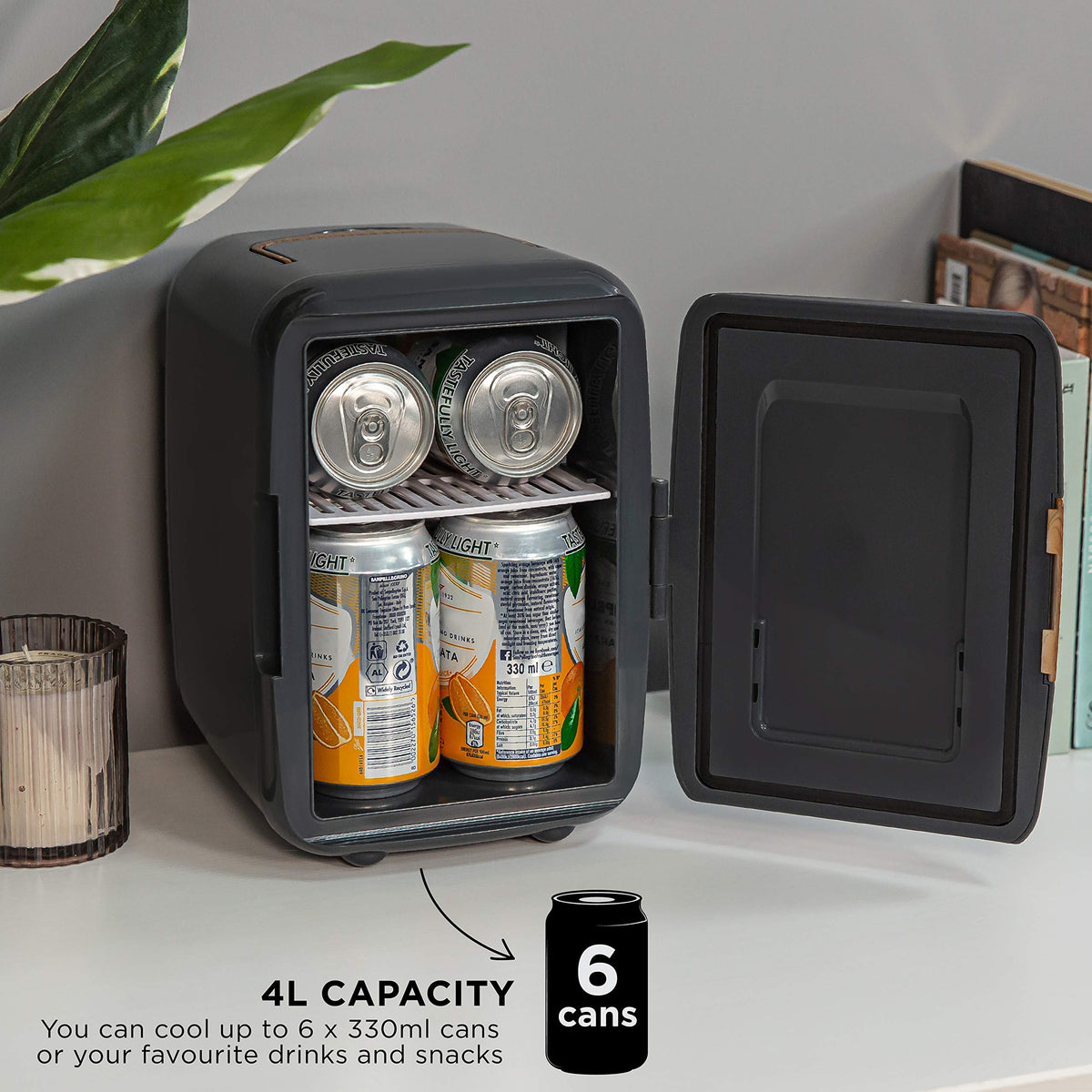 Russell Hobbs RH4CLR1001 4L/6 Can Portable Mini Cooler & Warmer for Drinks, Cosmetics/Makeup/Skincare, AC/DC Power, Retro Style, White, For Bedroom, Home, Caravan, Car