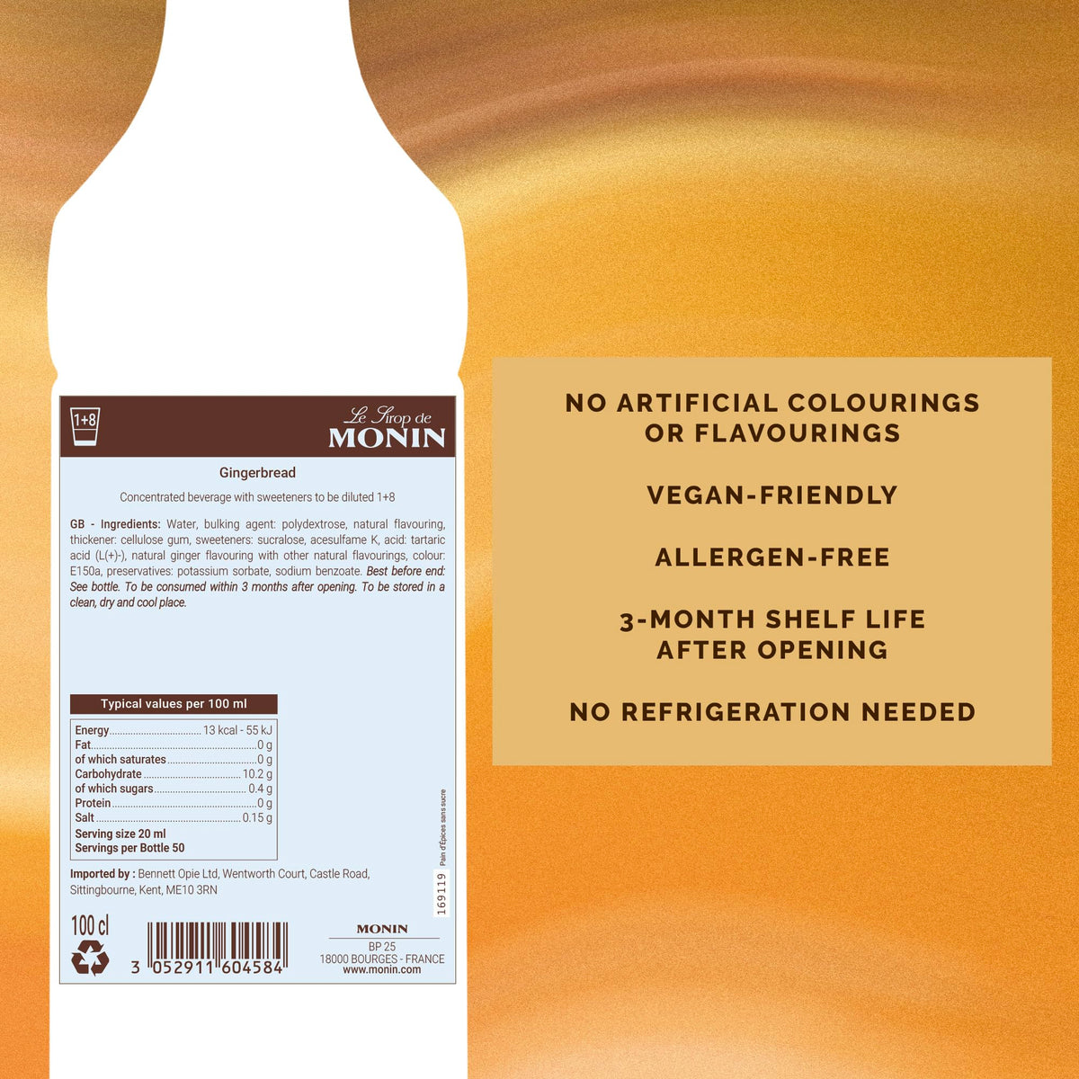 MONIN Premium Caramel Sugar Free Syrup 1L for Coffee and Cocktails. Vegan-Friendly, Allergen-Free, 100 Percent Natural Flavours and Colourings. Sugar-Free Coffee Syrup
