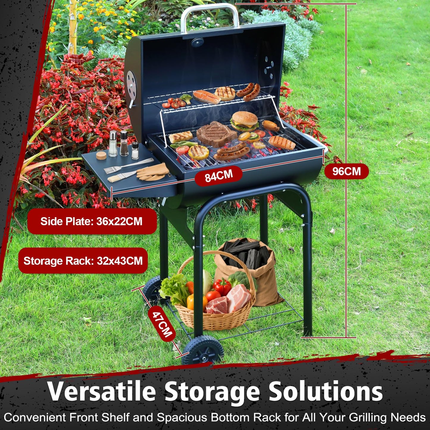 Charcoal BBQ Grill With Offset Smoker: Large Oil Drum Barbecue Barrel Grill For Outdoor Garden