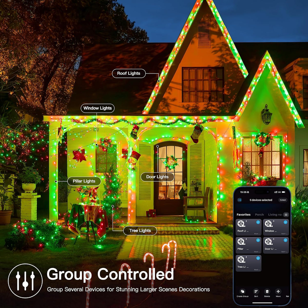 Ollny Smart Outdoor Fairy Lights, 20m 200 LEDs, RGB+W, App Control