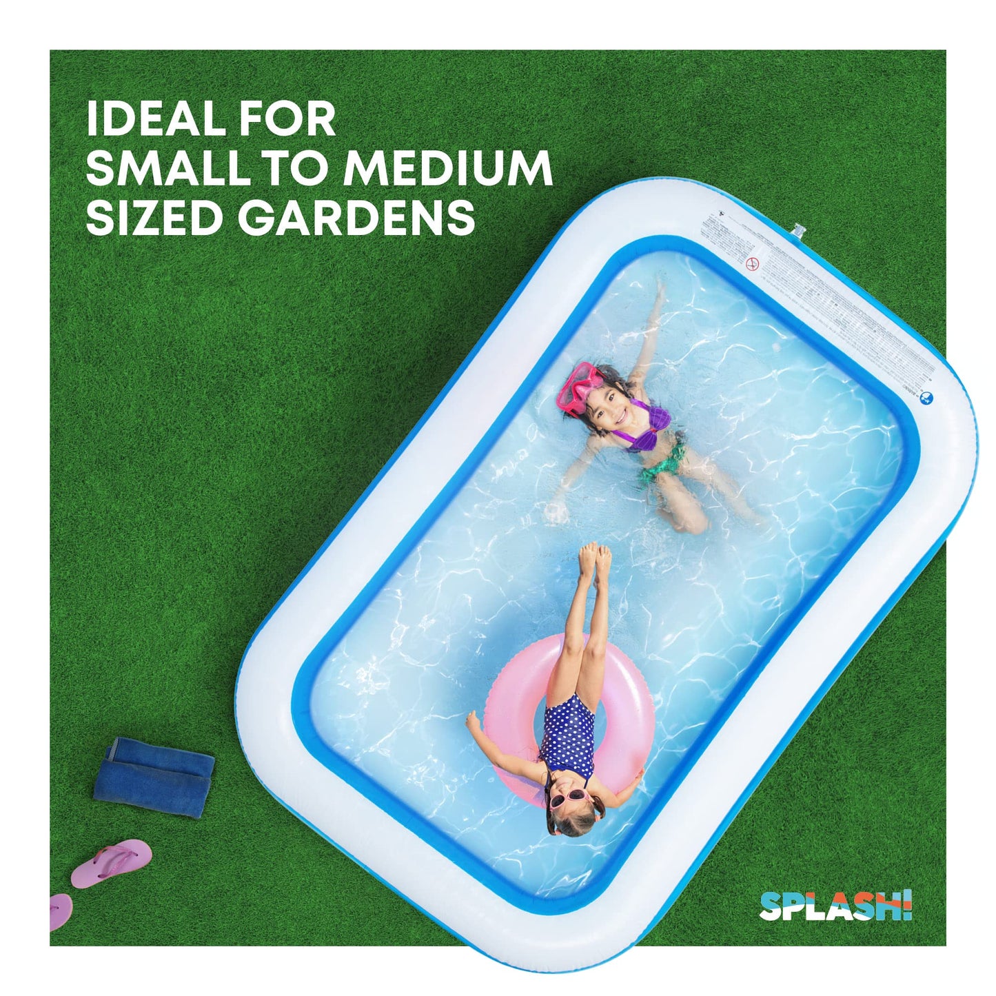 SPLASH! 8.5ft Rectangular Inflatable Swimming Pool — 780 Litre Capacity