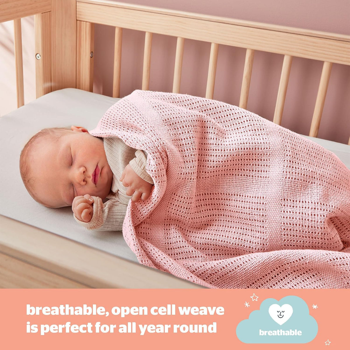 Silentnight Safe Nights Baby Blanket - Pack of 2 Soft 100% Cotton Cellular Baby Blanket for Newborn Ideal for Cot, Crib, Moses Basket and Pram - Baby Essentials - 2 Pack - Pink