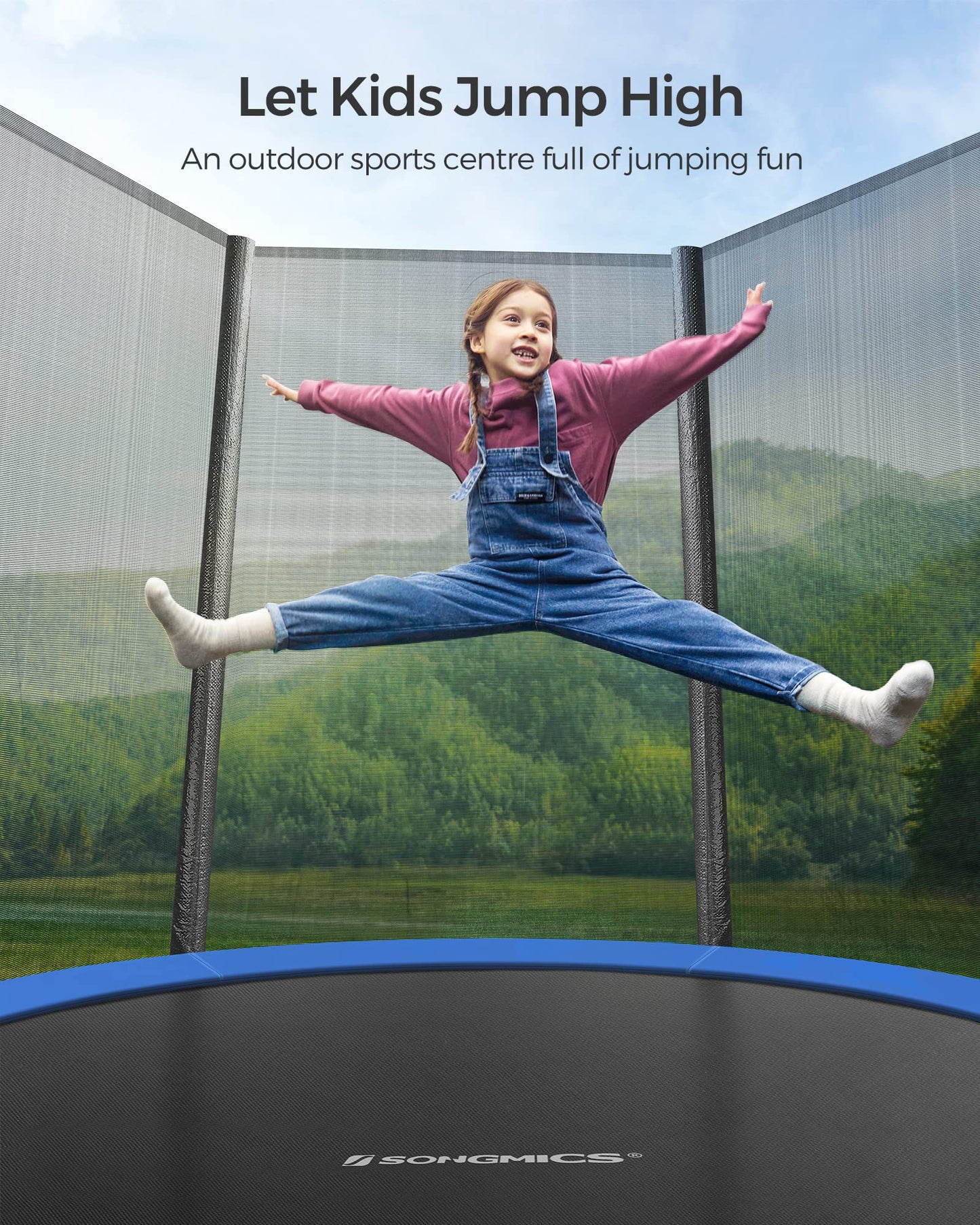 SONGMICS 10ft Children's Outdoor Trampoline with Safety Net & Ladder — Max 100 kg | 2-Year Warranty
