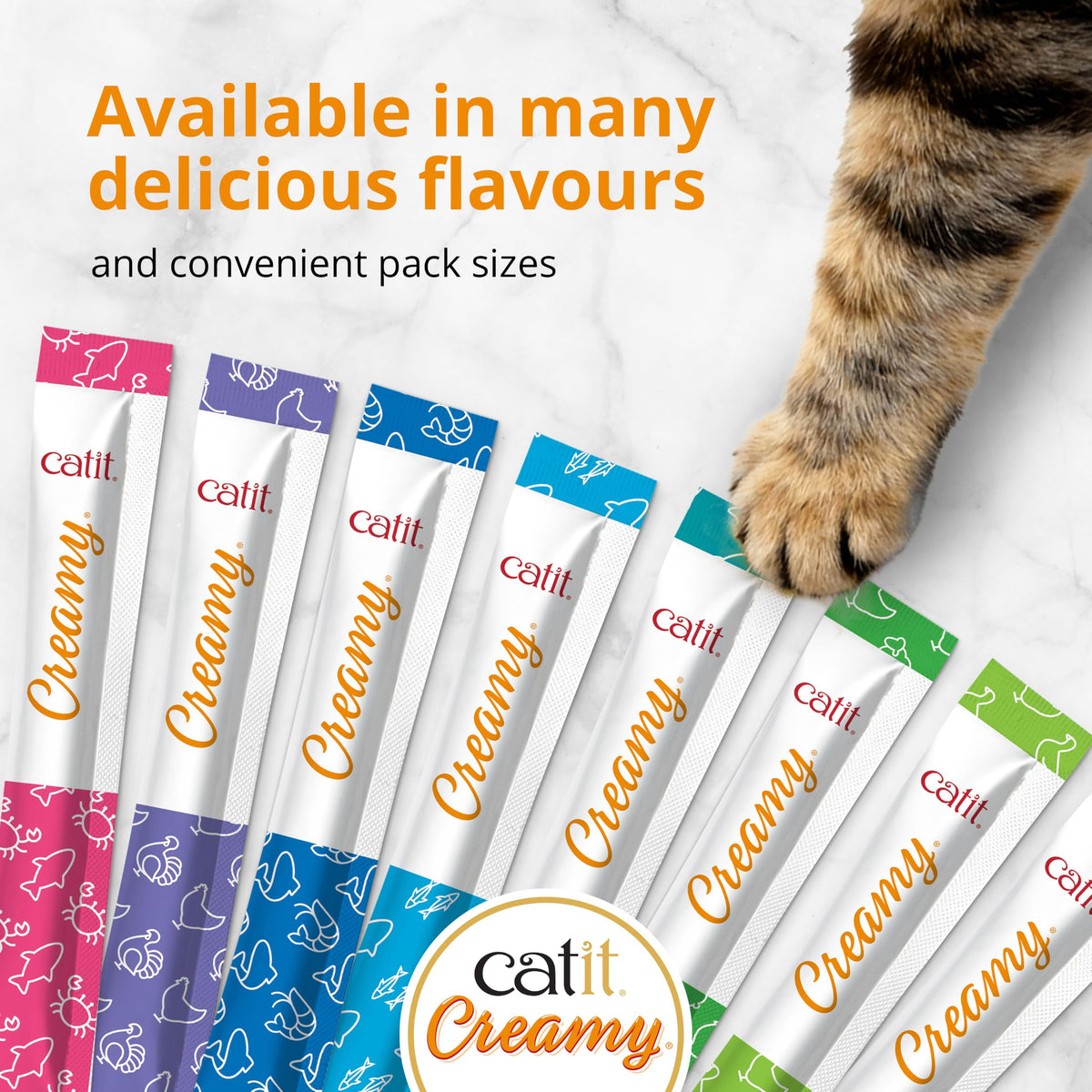 Catit Creamy Salmon & Prawn Lickable Cat Treats for Cats & Kittens 15x10g