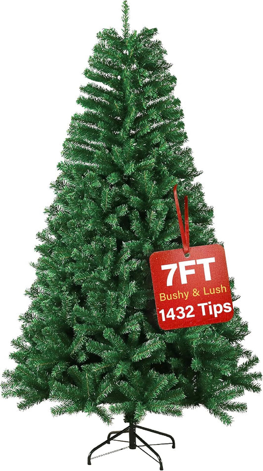 7ft Premium Christmas Tree 1432 Branch Tips Green Xmas Trees Bushy Artificial Christmas Tree Pine Tree with Metal Stand Easy to Assemble Realistic Spruce Branches Christmas Tree for Indoor and Outdoor