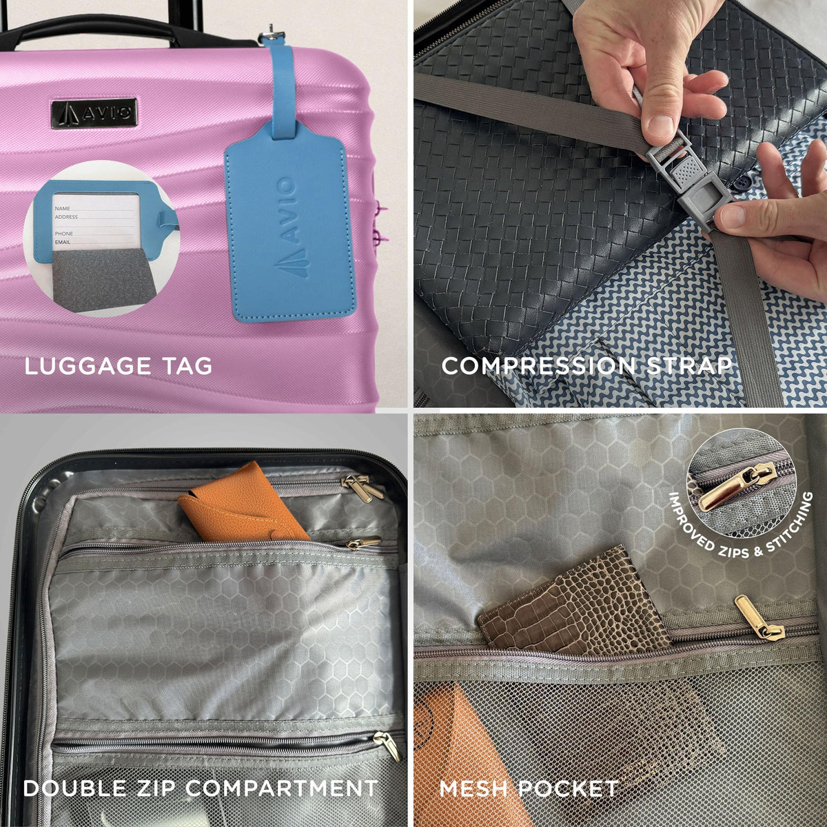 Avio Carry-On Cabin Luggage 55x40x20cm | Hard Shell Suitcase 4 Wheels