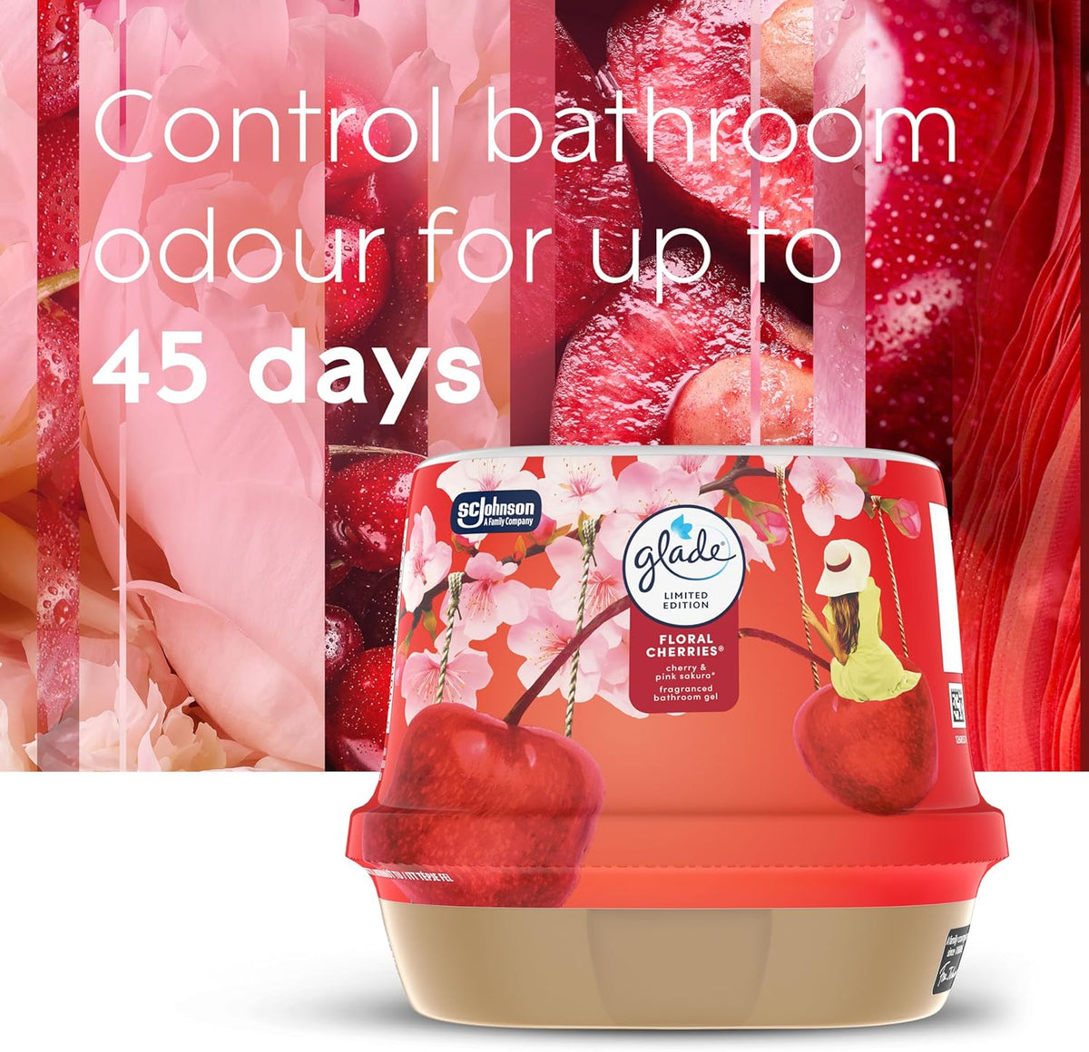 Glade Bathroom Gel Floral Cherries, Air Freshener Odour Eliminator, 180g
