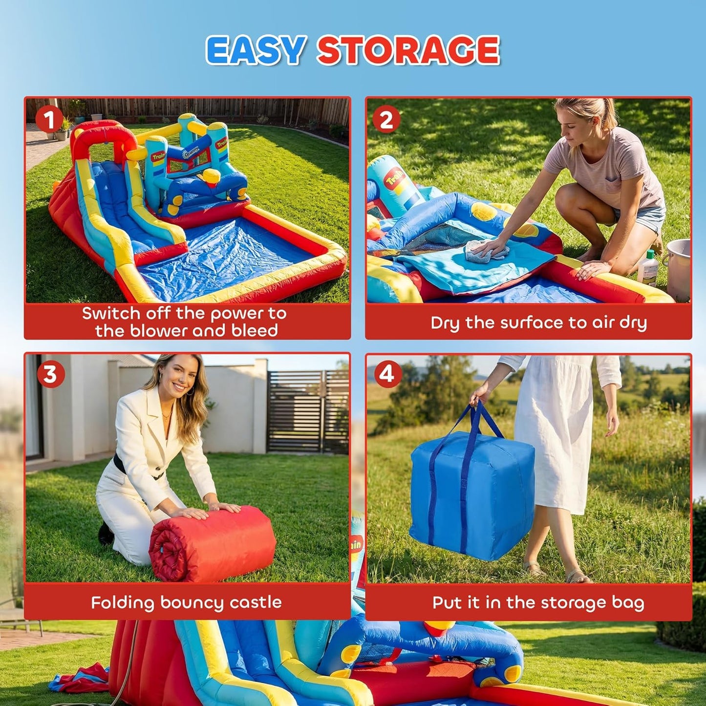 Outsunny 4-in-1 Kids Inflatable Bouncy Castle with Water Slide, Trampoline & Climbing Wall — Ages 3-8