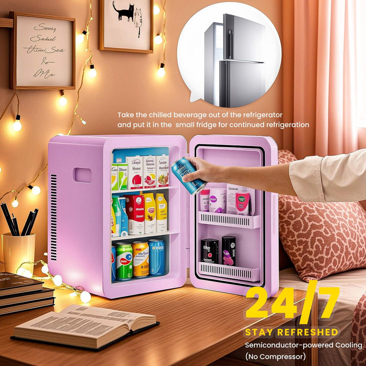 Mini Fridge 22L/30 Cans, Cooler & Warmer for Bedroom, AC & 12V DC