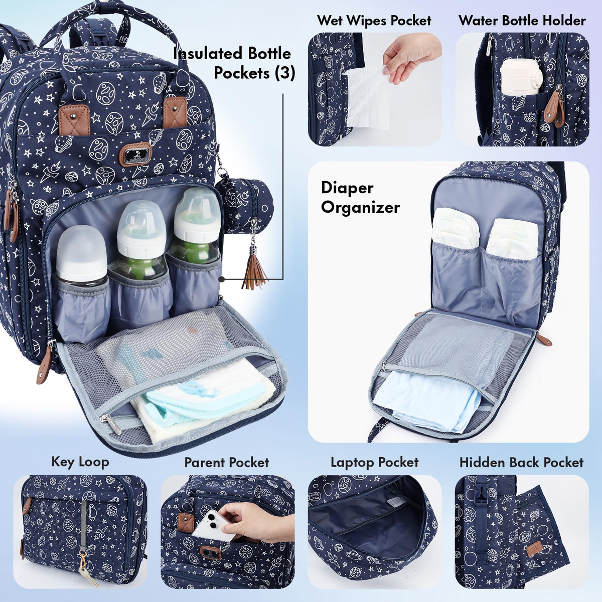 Dikaslon Baby Changing Bags Backpack, Large Baby Bag, 19 Pockets, Outdoors