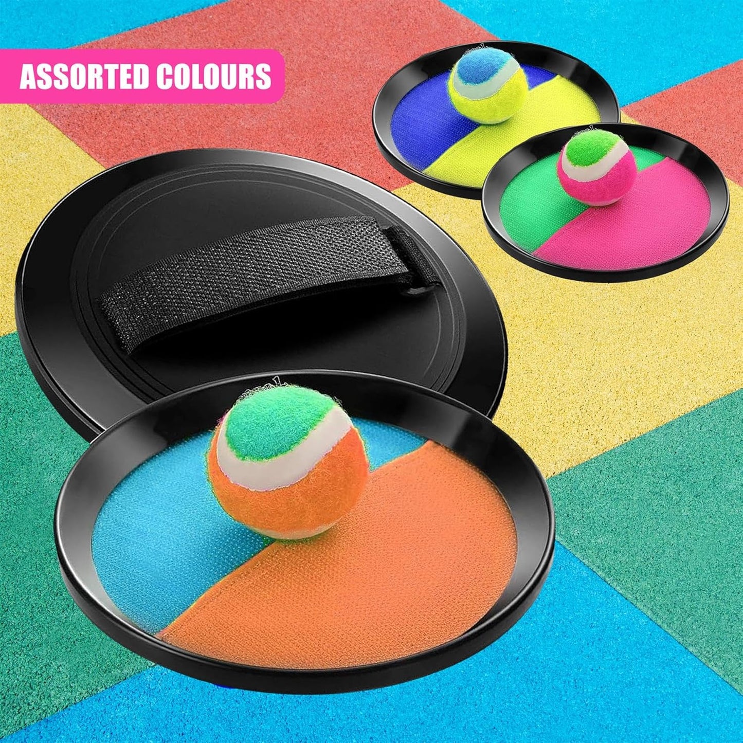 The Magic Toy Shop Toss and Catch Ball Set for Kids & Families – 2 Sticky Paddles with Straps & 1 Ball – Fun Outdoor Play Toy for Garden, Beach, Pool, Summer, Sports Day & Family Games